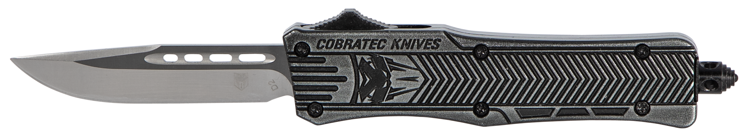 CobraTec Knives SSWCTK1SDNS CTK-1Small 2.75" OTF Drop Point Plain D2 Steel Blade/Black Stonewashed Aluminum Handle Features Glass Breaker Includes Pocket Clip