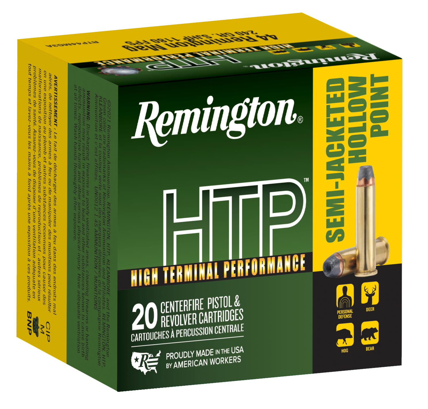 Remington Ammunition 23010 HTP Defense 44 Rem Mag 240 gr Semi-Jacketed Hollow Point (SJHP) 20rd Bx