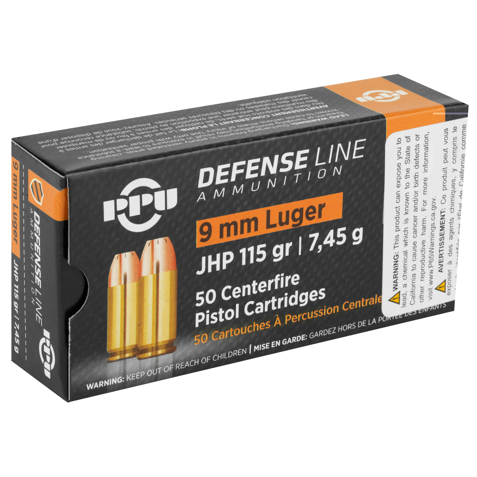 PPU PPD91 Defense Handgun 9mm Luger 115 gr Jacketed Hollow Point (JHP) 50rd Bx