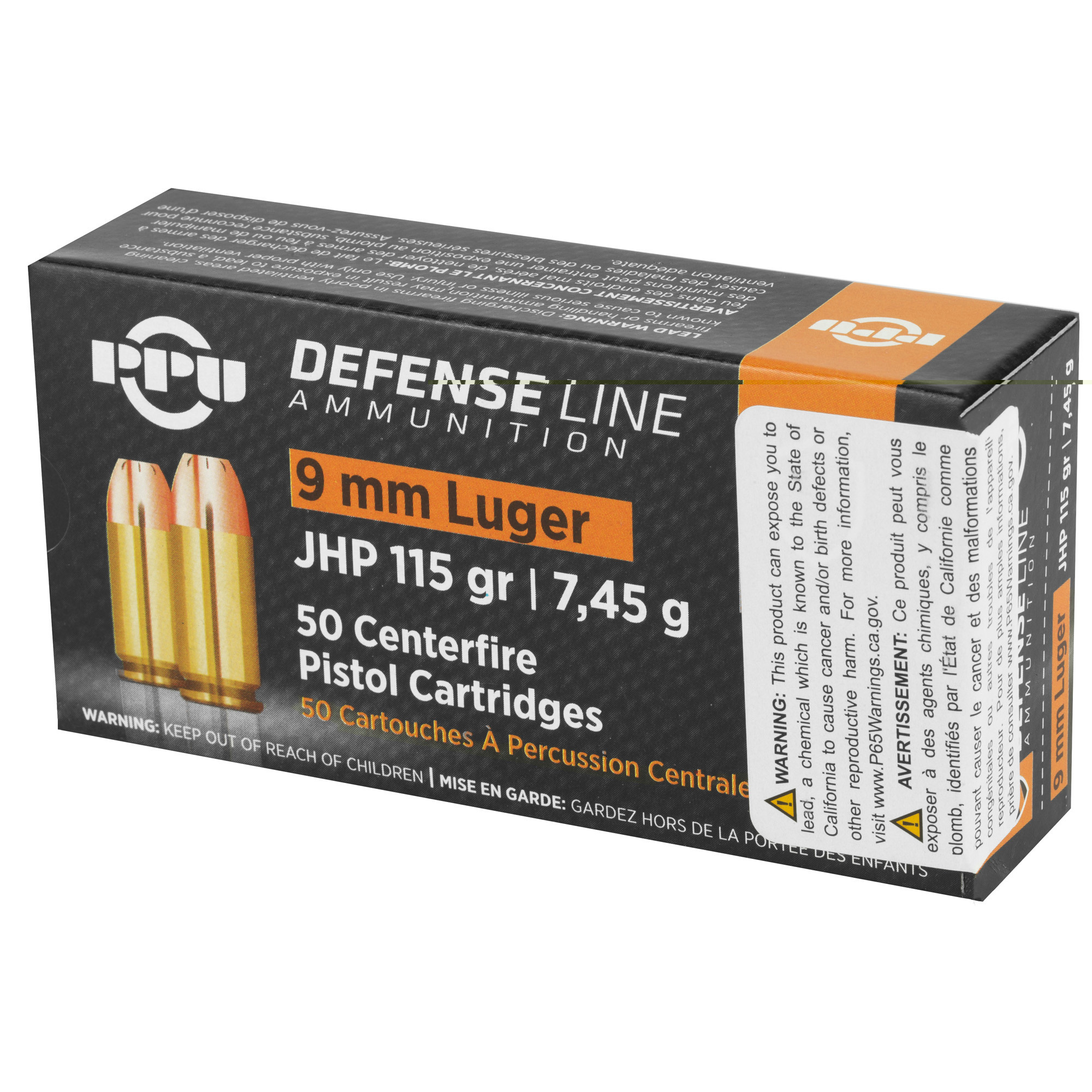 PPU PPD91 Defense Handgun 9mm Luger 115 gr Jacketed Hollow Point (JHP) 50rd Bx