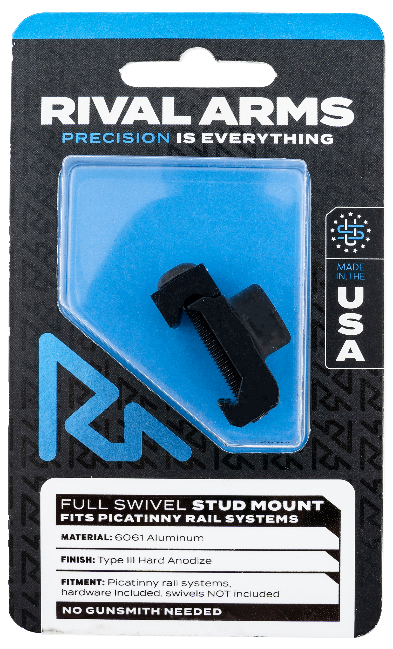 Rival Arms RARA92M2B Full Swivel Stud MountBlack Anodized 6061-T6 Aluminum compatible with Picatinny Rail (Swivel Not Included)