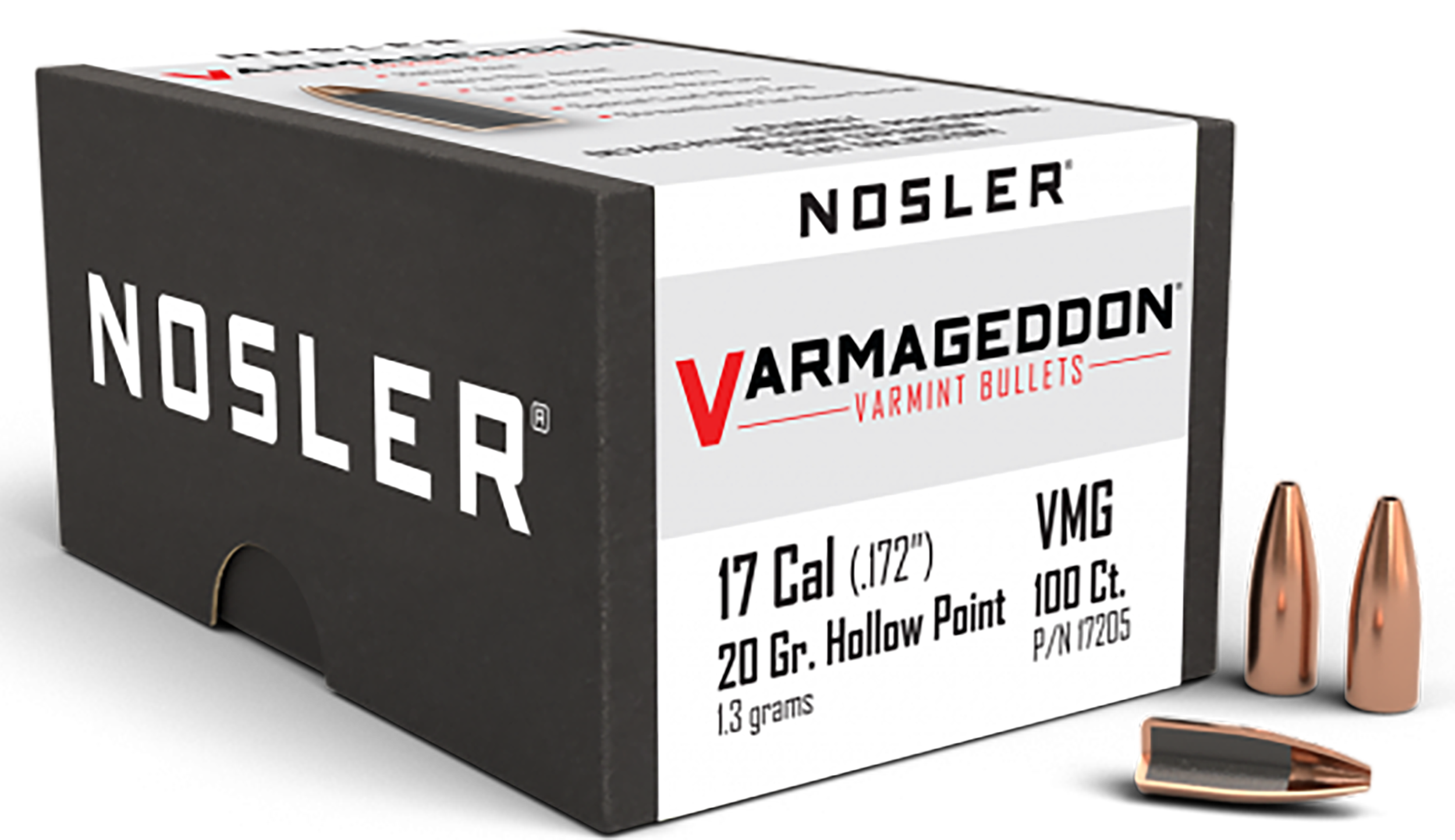 Nosler 17205 Varmageddon Varmint 17 Cal .172 20 gr Flat Base Hollow Point (FBHP) 100 Per Box