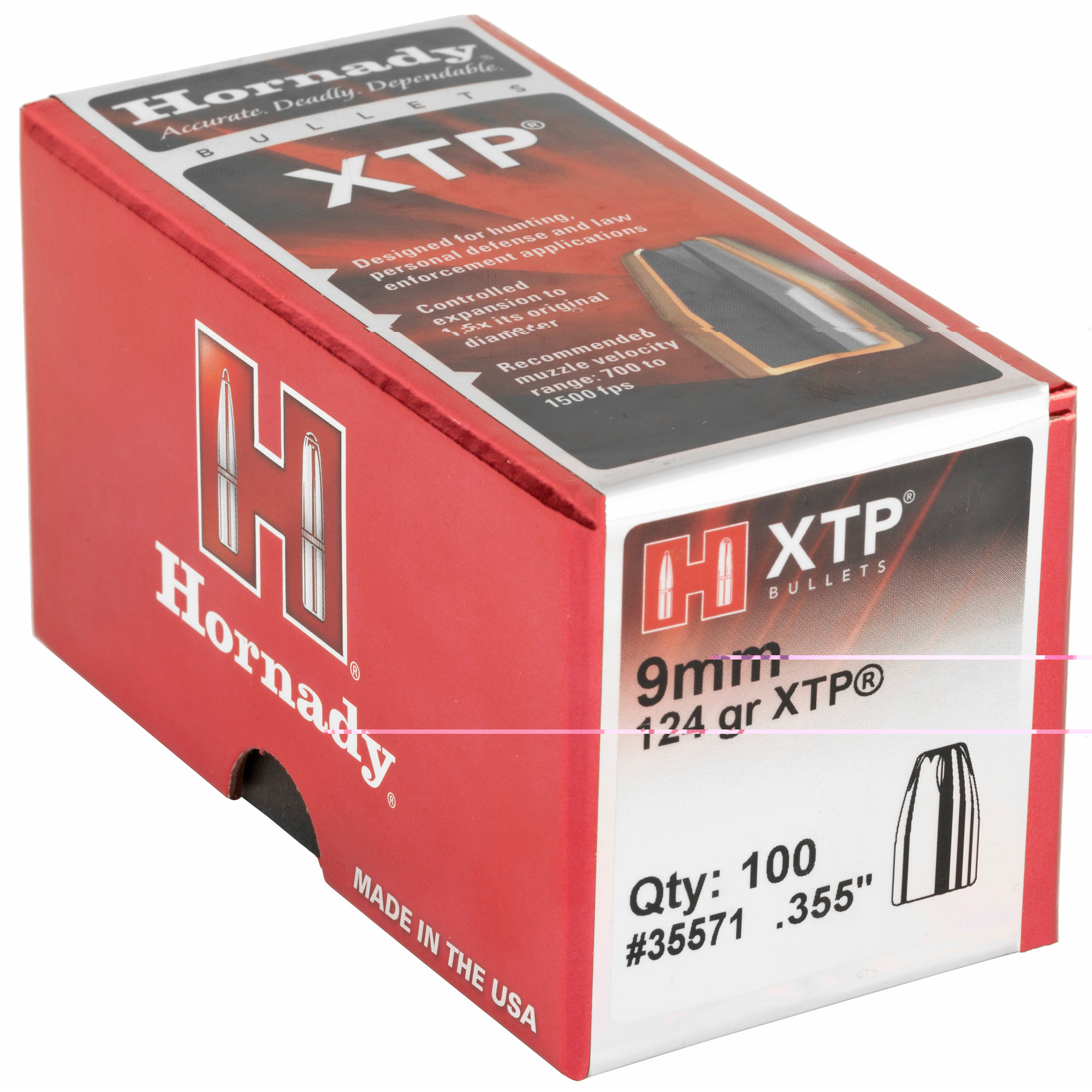 Hornady 35571 XTP 9mm .355 124 GR Hollow Point 100 Box