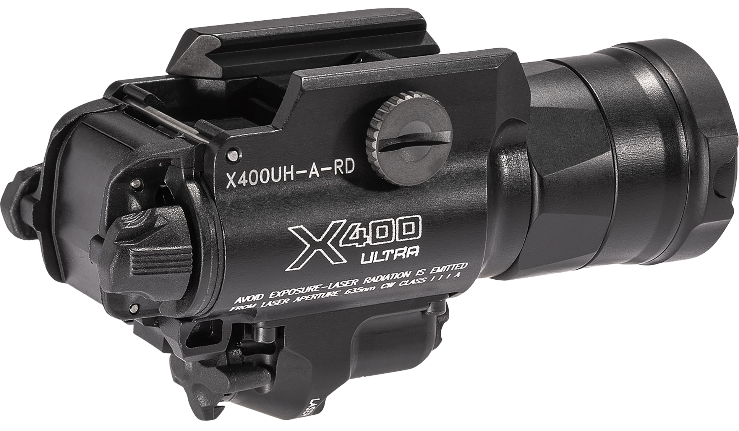 SureFire X400UHARD X400UH Weapon Light w/Laser 1000 Lumens/5mW Output White LED Light Red Laser 213 Meters Beam Universal/Picatinny Rails Mount Black Anodized Aluminum