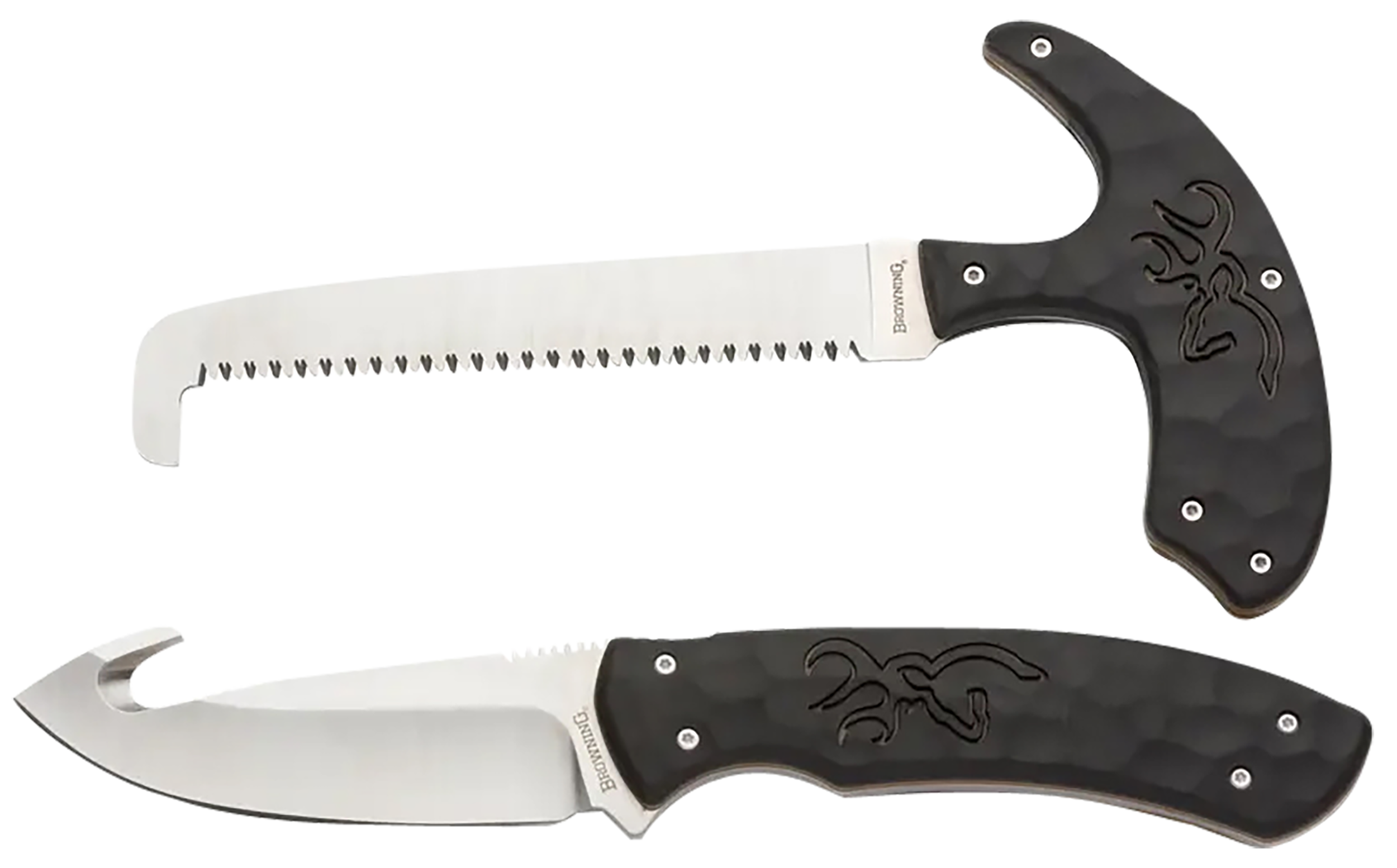 Browning 3220420 Primal Combo Fixed 3.75"/5.25" Gut Hook/Saw Gut Hook/Skinner/Saw 8Cr13MoV SS Blade/Black Polymer w/Rubber Overmold Handle