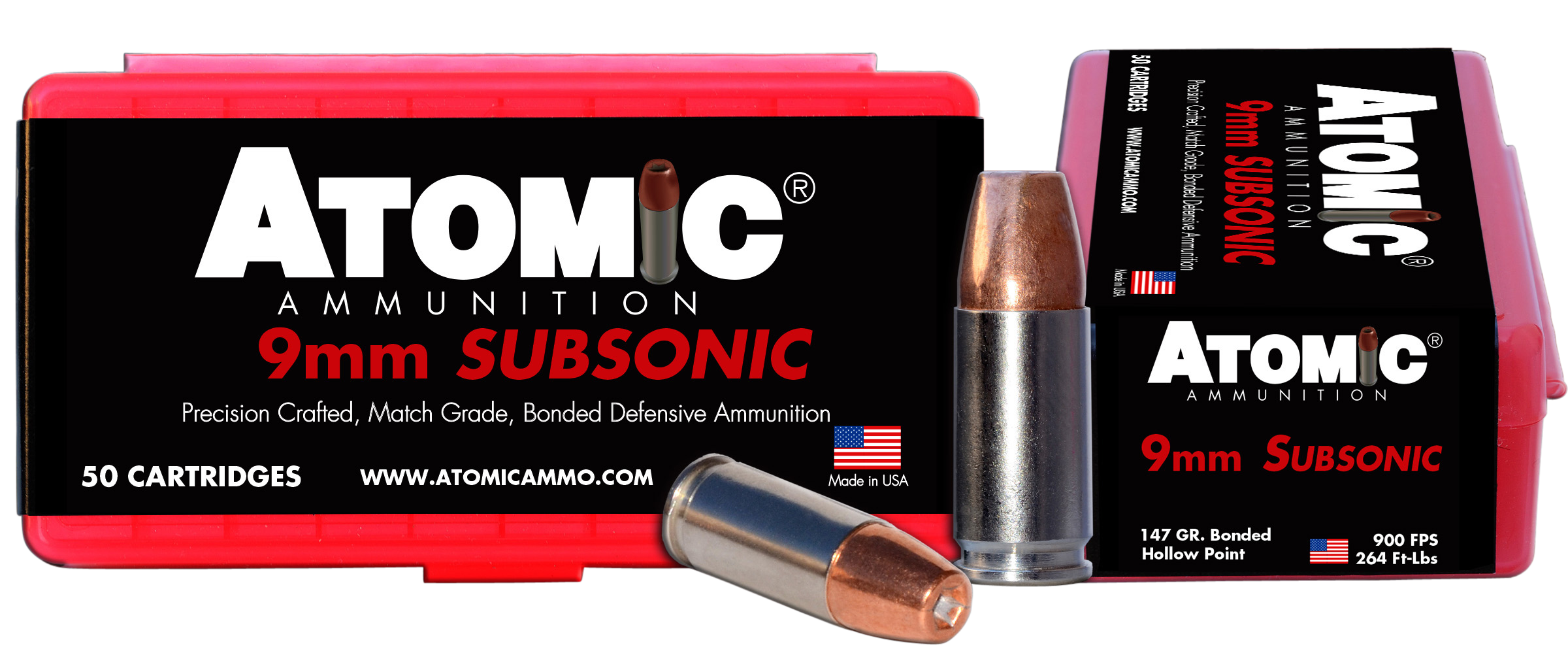 Atomic Ammunition 00438 Pistol Subsonic 9mm Luger +P 147 gr Bonded Match Hollow Point 50rd Bx