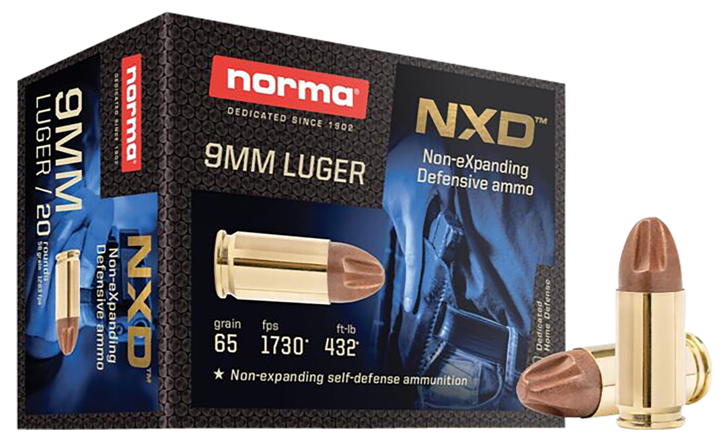 Norma Ammunition 611140020 Self Defense NXD 9mm Luger 65 gr Injection Molded Copper Projectile 20 Per Box/ 10 Cs