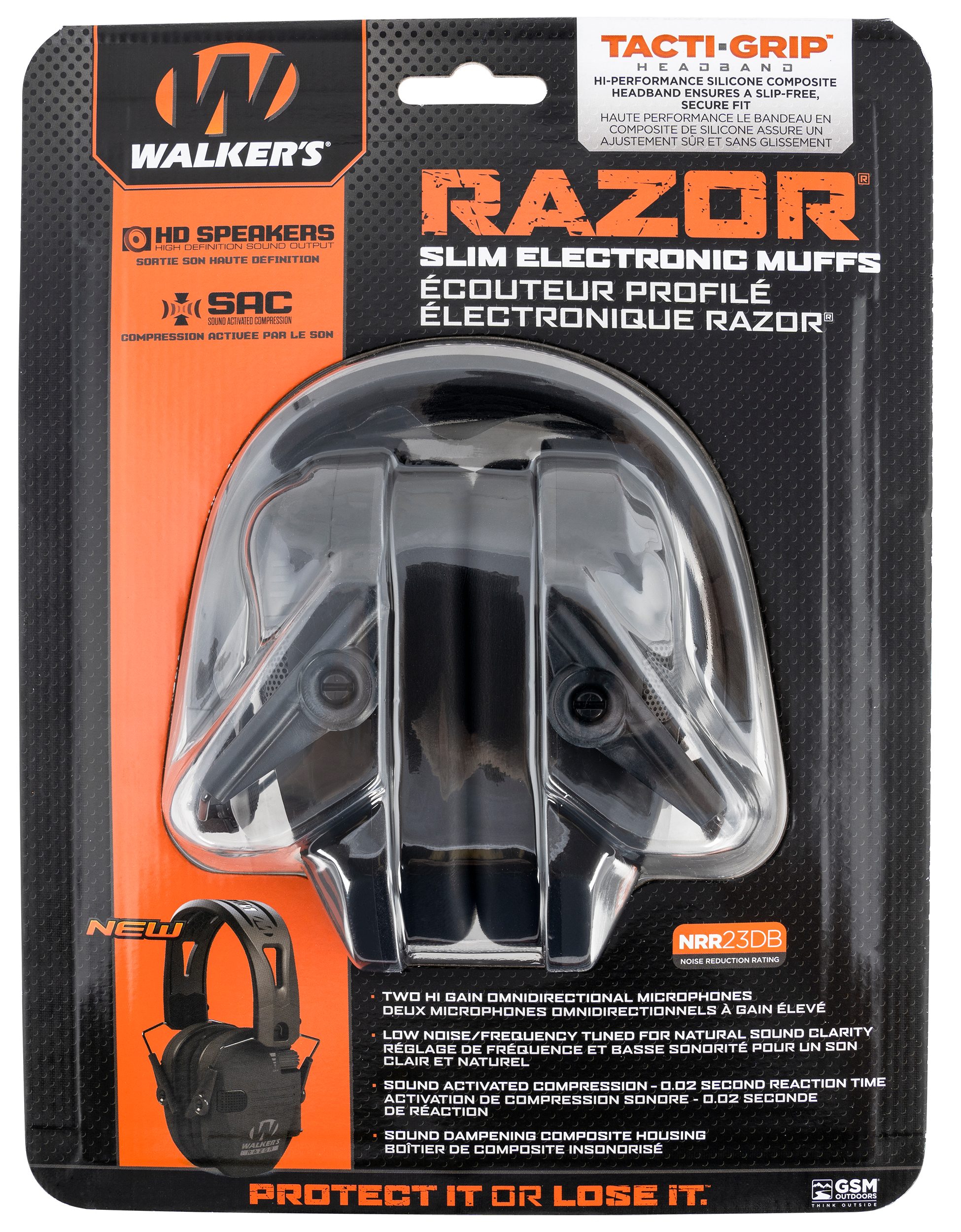 Walker's GWPRSEMRH RAZR Razor Slim Electronic Muff Polymer 23 dB Over the Head Black Adult