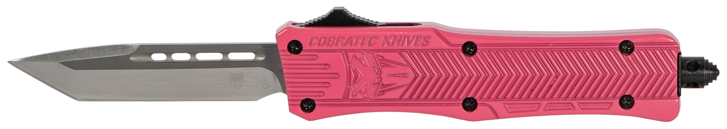 CobraTec Knives SPKCTK1STNS CTK-1Small 2.75" OTF Tanto Plain D2 Steel Blade/Pink Aluminum Handle Features Glass Breaker Includes Pocket Clip
