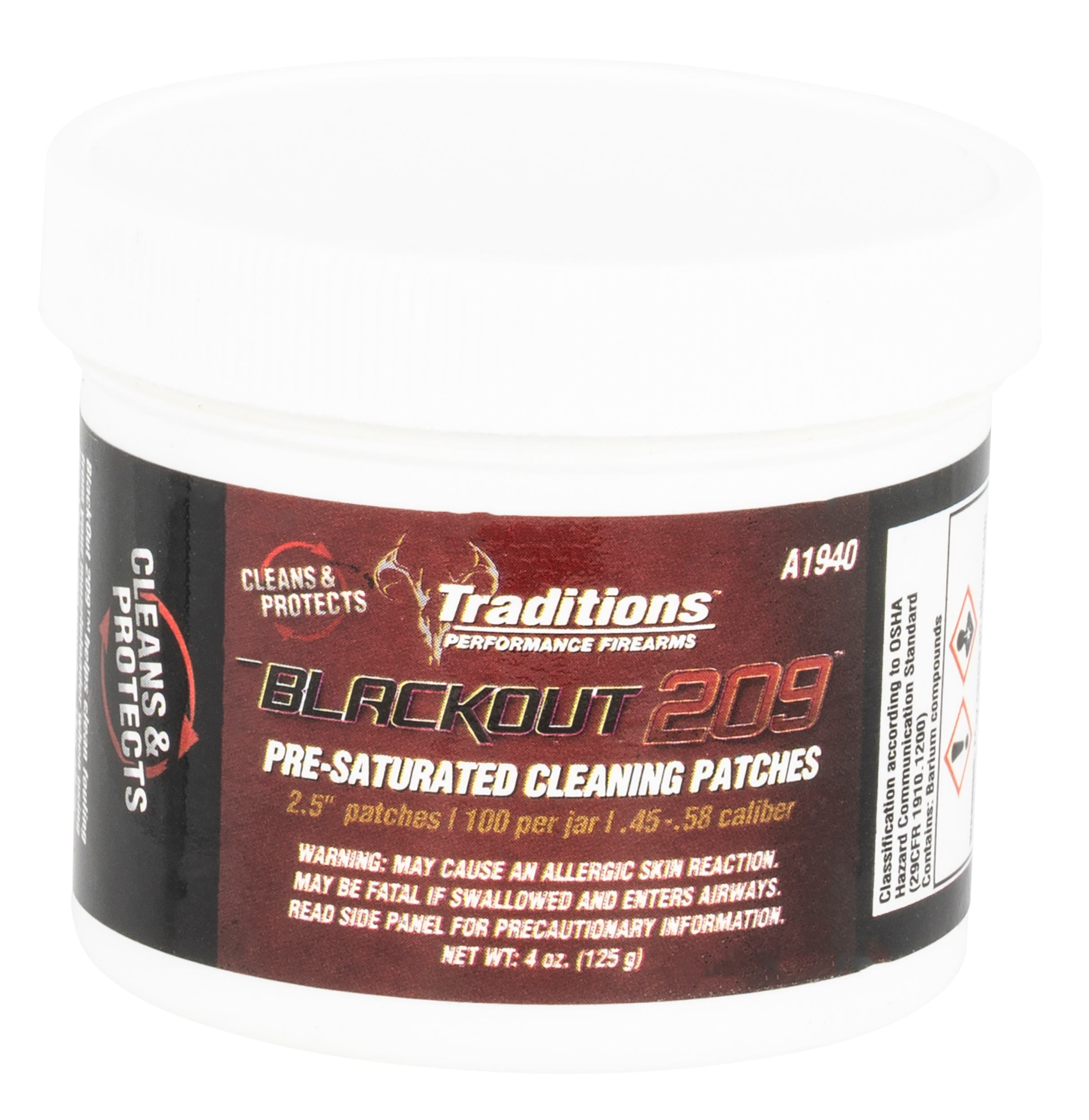Traditions Blackout 209 Black Powder Cleaning Patches 45-58 Caliber 2.5" Jar of 100