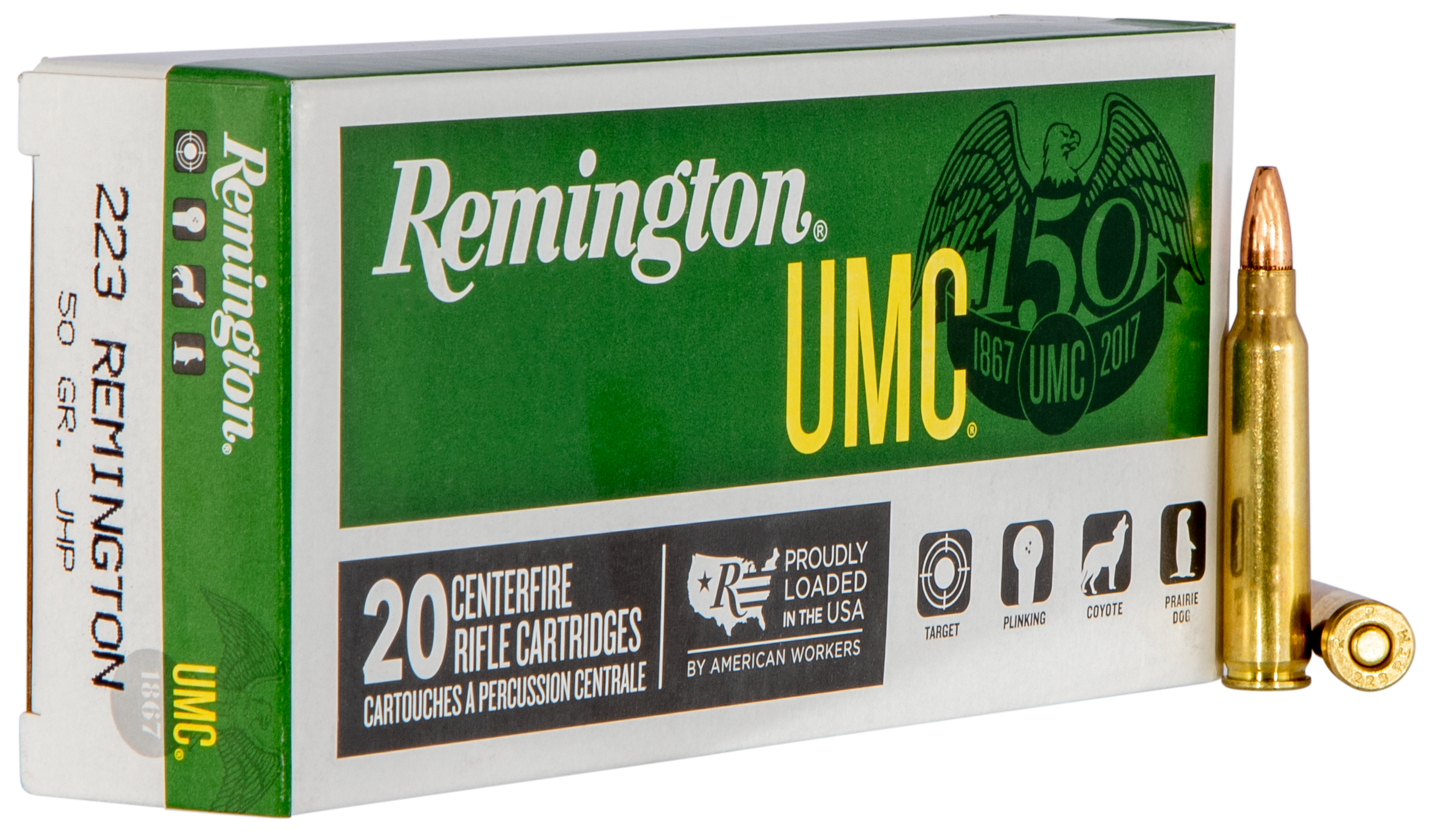 Remington Ammunition 23812 UMC Target 223 Rem 50 gr Jacketed Hollow Point (JHP) 20 Per Box/ 10 Cs