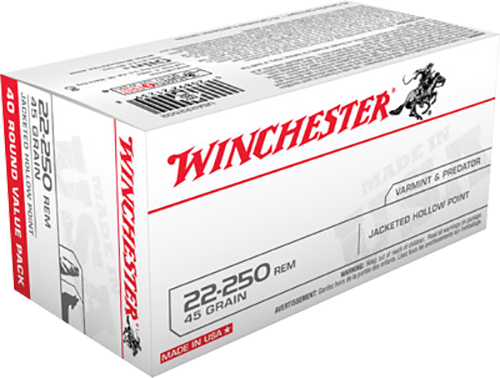 Winchester USA Ammunition 22-250 Remington 45 Grain Jacketed Hollow Point