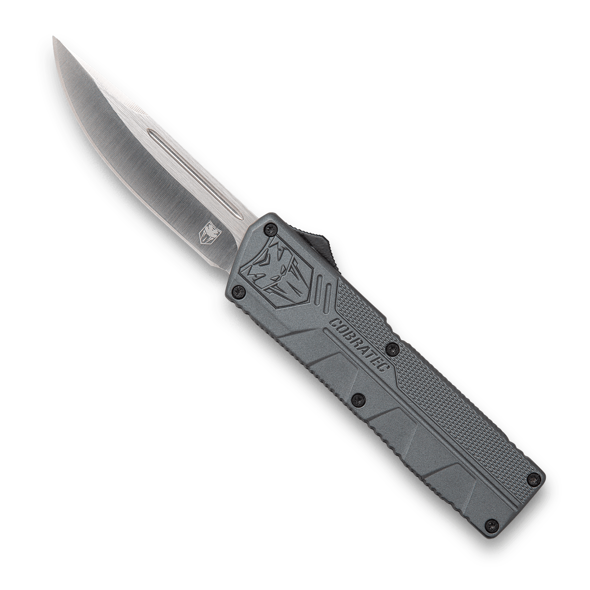 CobraTec Knives GYCTLWDNS Lightweight3.25" OTF Drop Point Plain D2 Steel Blade/Gray Aluminum Handle Includes Pocket Clip