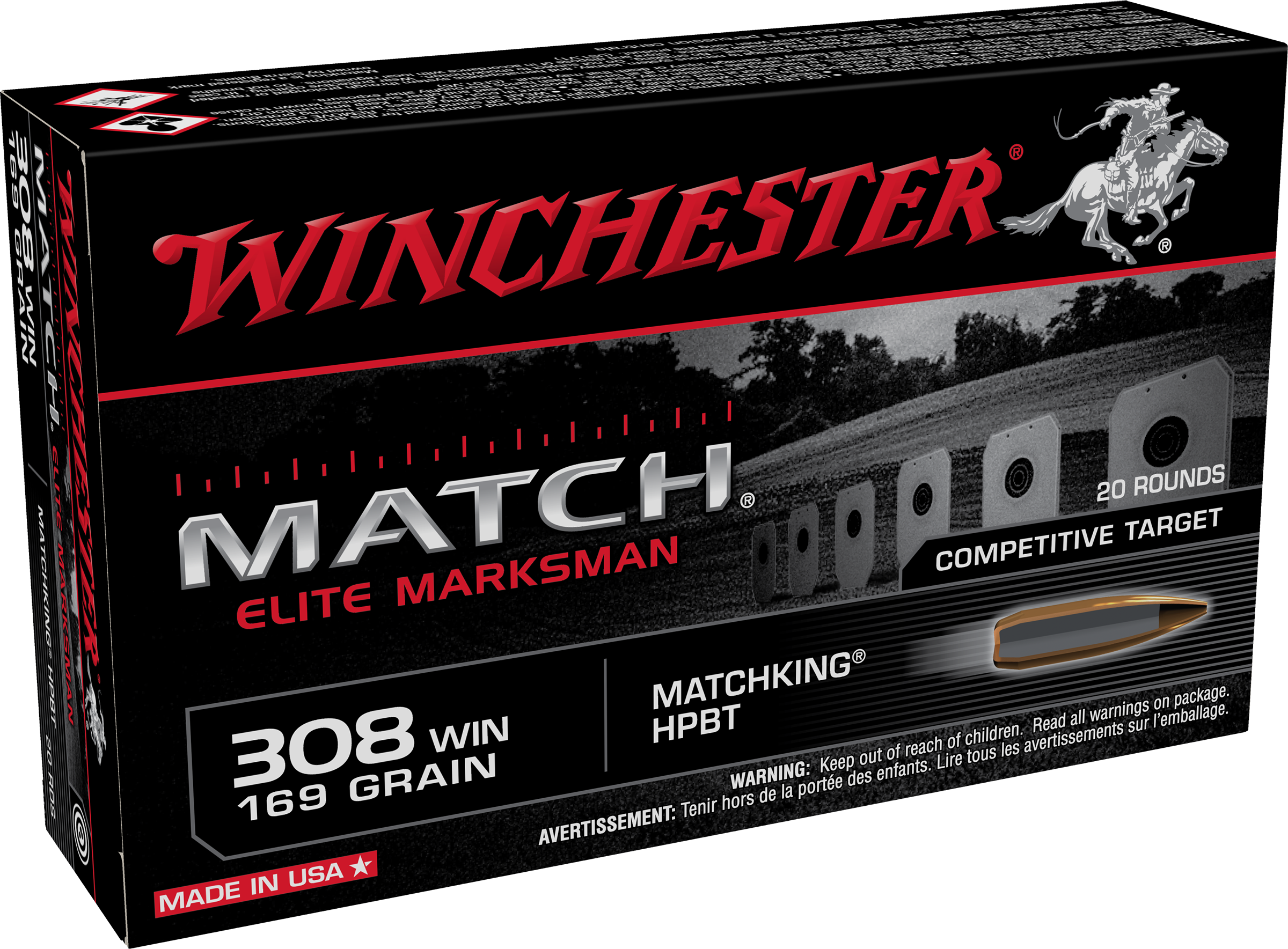 Winchester Match Elite Marksman Ammunition 308 Winchester 169 Grain Hollow Point Boat Tail
