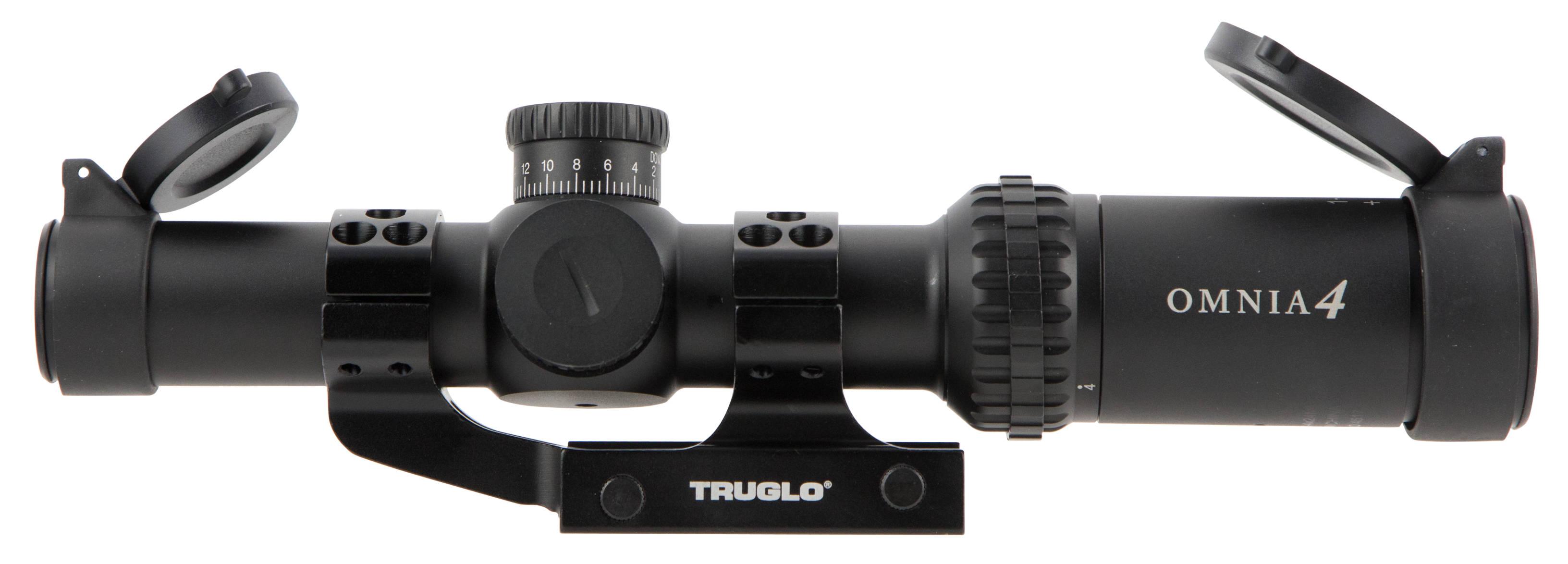 Truglo TG8514TLR Omnia Tactical 1-4x 24mm Obj 97.36-23.74 ft @ 100 yrds FOV 30mm Tube Black Hardcoat Anodized Finish Illuminated Duplex Mil-Dot