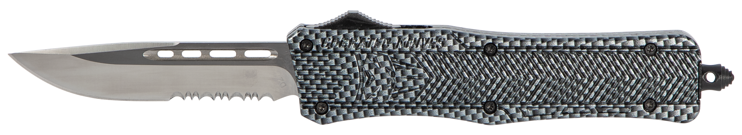 CobraTec Knives MSCFTK1MDS CTK-1Medium 3" OTF Drop Point Part Serrated D2 Steel Blade/ Carbon Fiber Aluminum Handle Features Glass Breaker Includes Pocket Clip