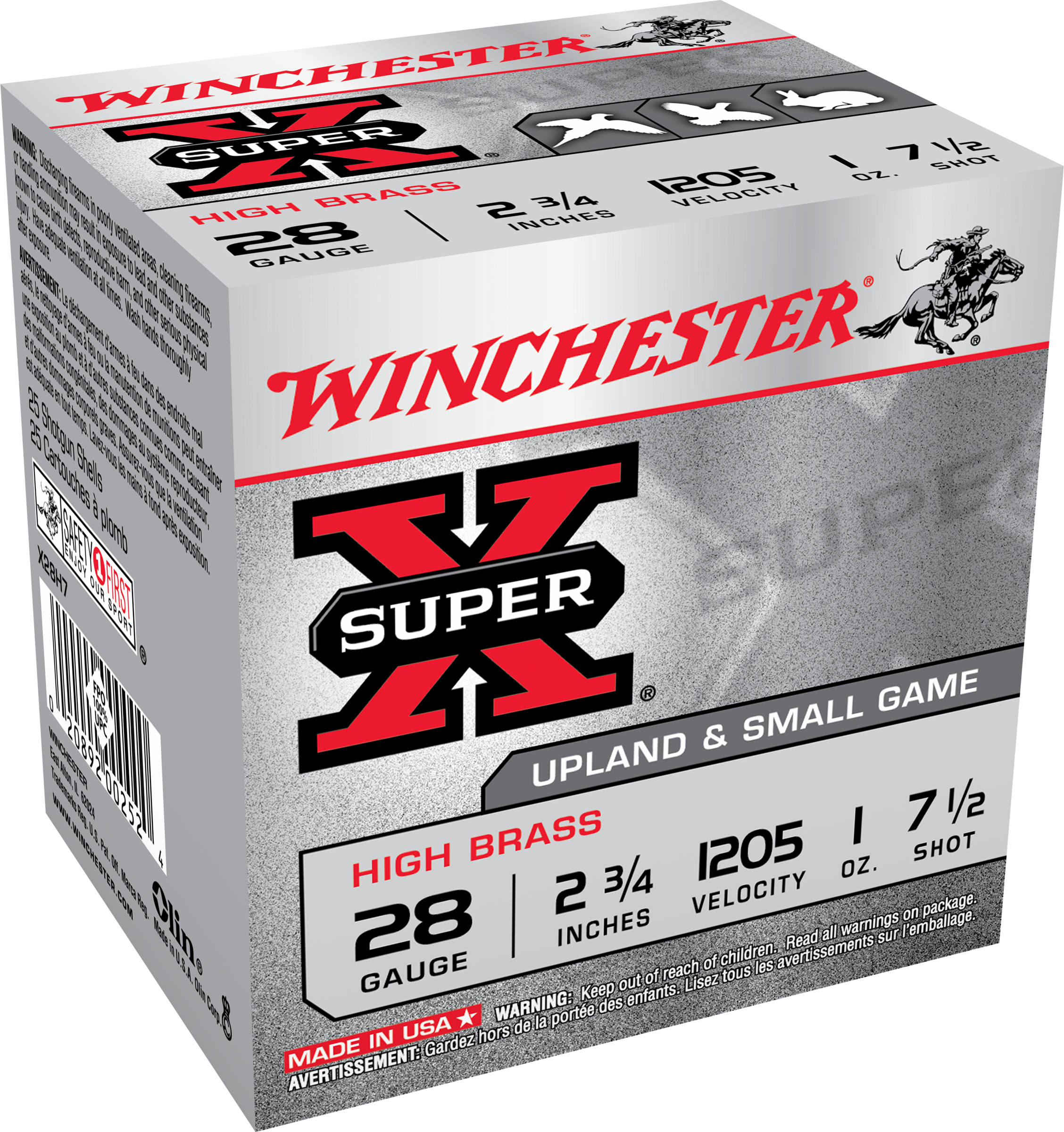 Winchester Super-X High Brass Ammunition 28 Gauge 2-3/4" 1 oz #7-1/2 Shot Box of 25