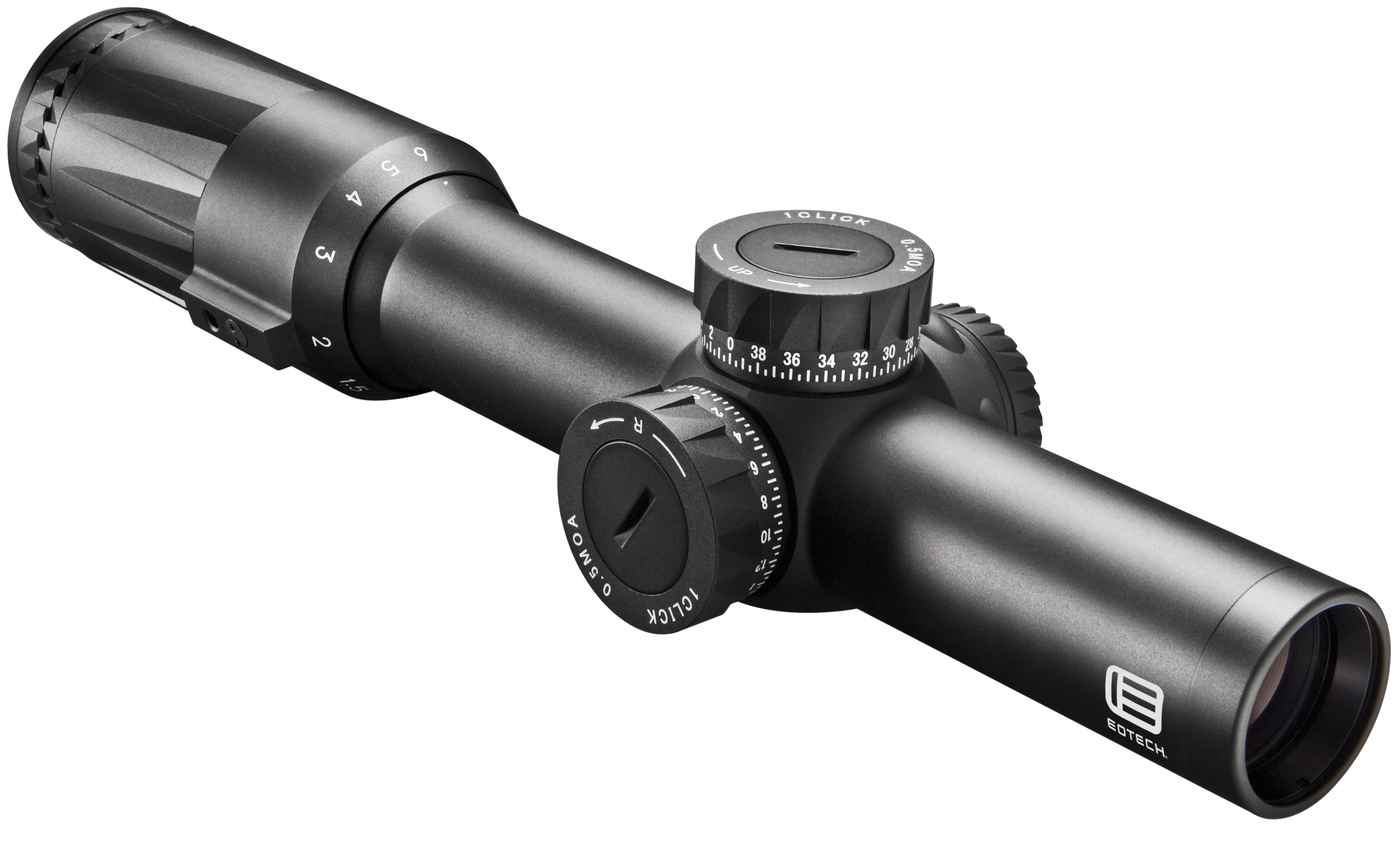 EoTech VDU16FFSR1G Vudu FFP Black Hardcoat Anodized 1-6x 24mm 30mm Tube Illuminated Green SR1-MRAD Reticle Features Throw Lever