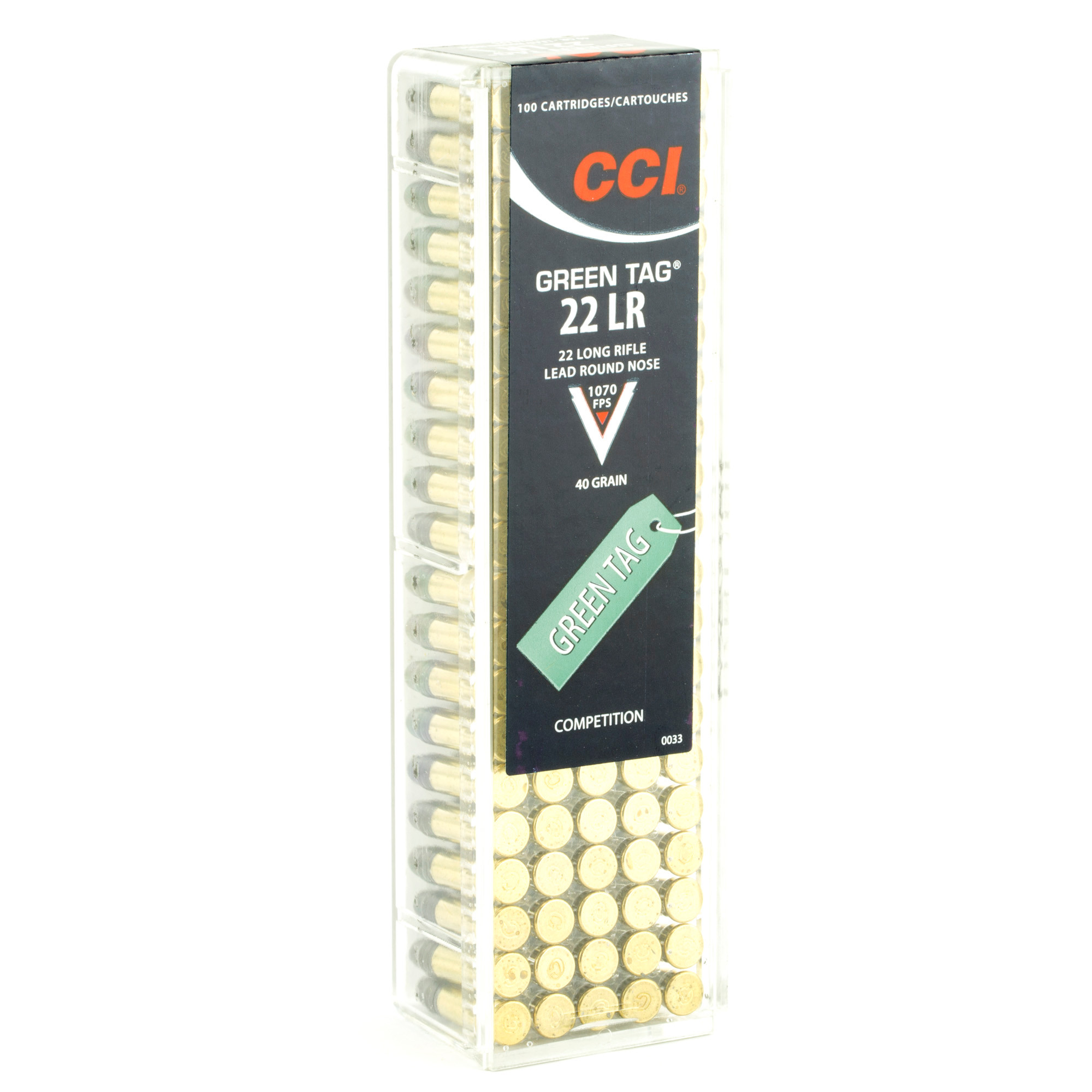 CCI Green Tag Competition Ammunition 22 Long Rifle 40 Grain Lead Round Nose Box of 100