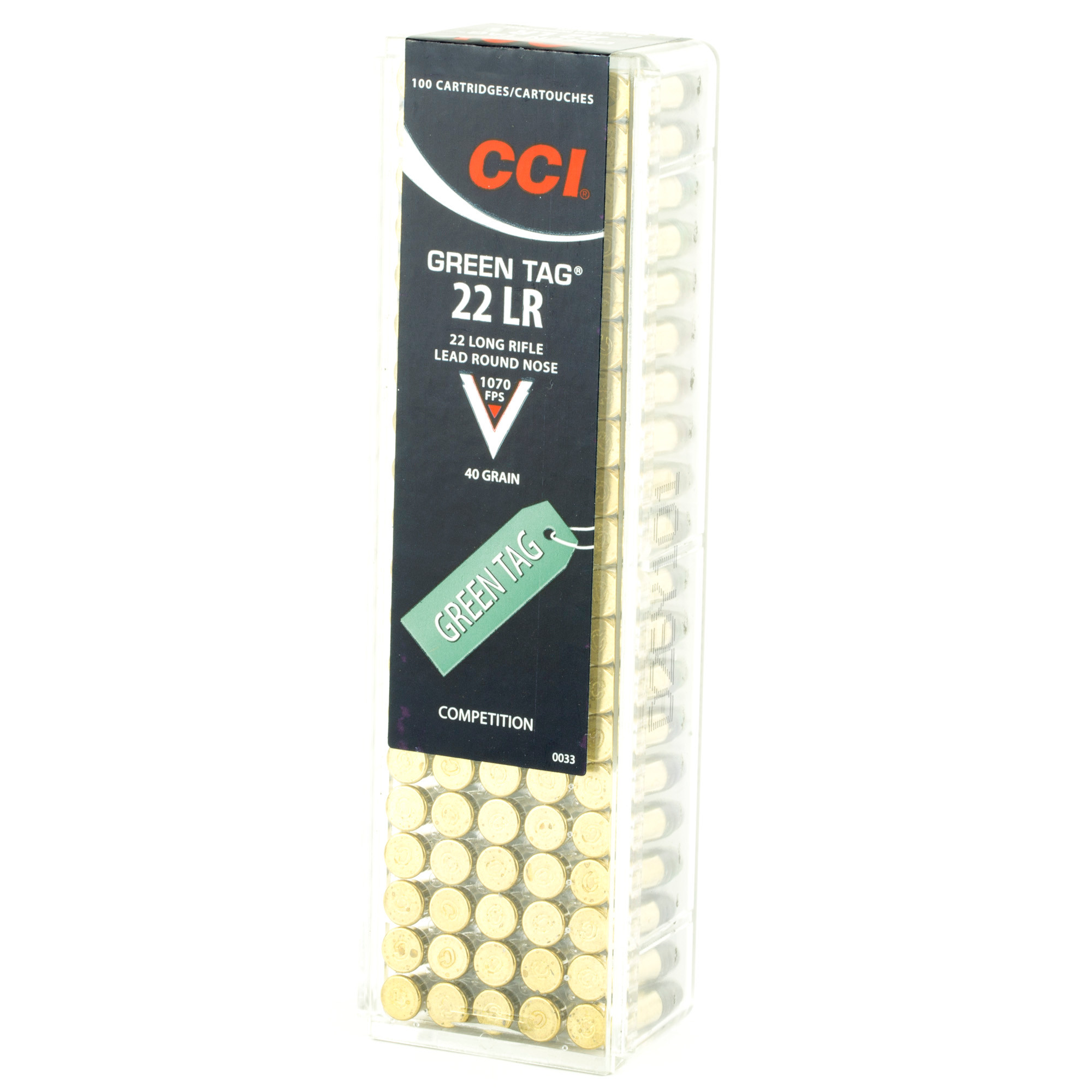 CCI Green Tag Competition Ammunition 22 Long Rifle 40 Grain Lead Round Nose Box of 100
