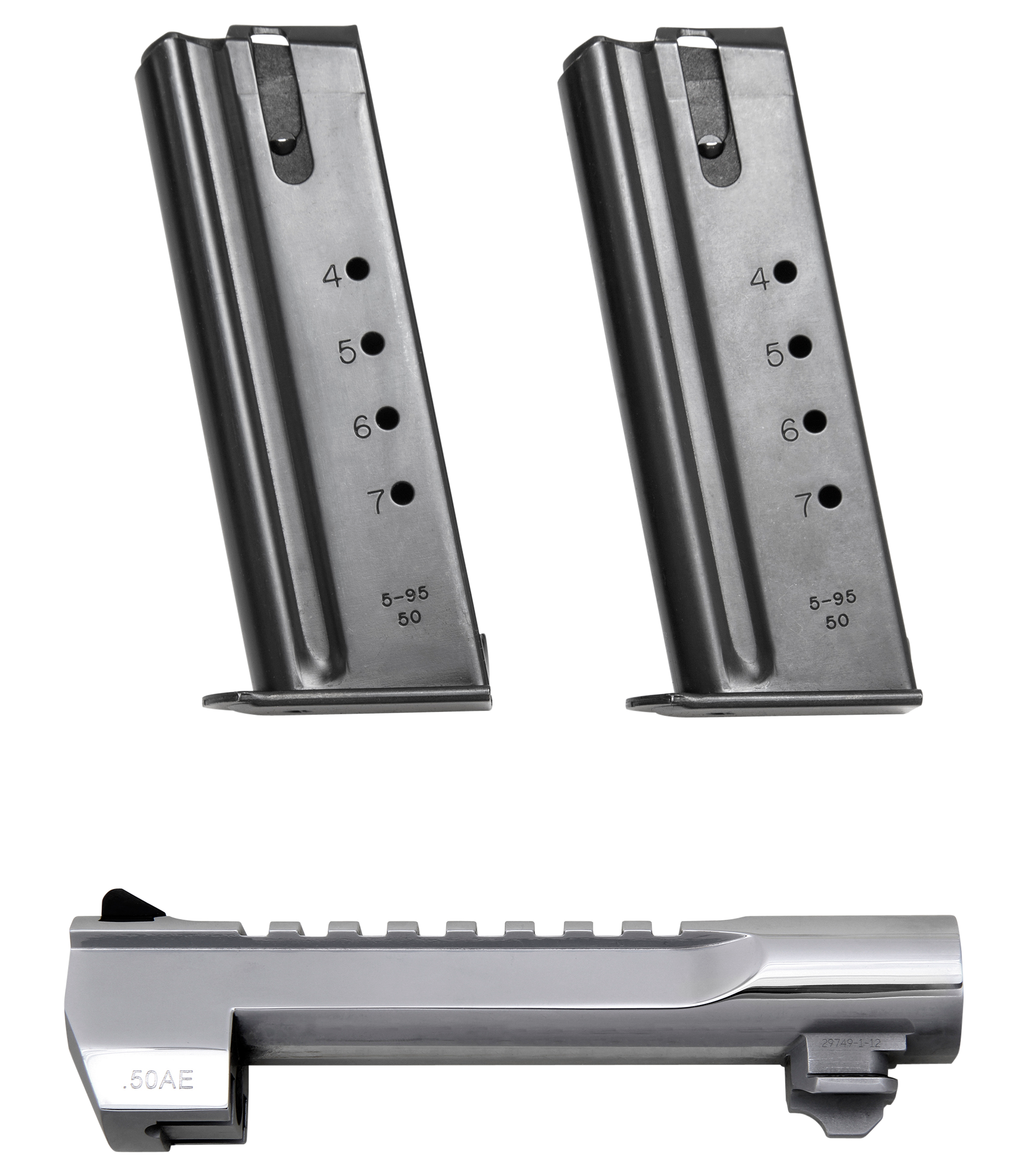 Magnum Research BMCP506PC OEM Conversion Kit 50 AE 6" Chrome Polished Finish Steel Material with Fixed Front Sight & Picatinny Rail Desert Eagle Mark XIX Includes Two Magazines