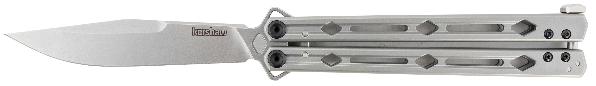 Kershaw 5150 Lucha4.60" Butterfly Drop Point Plain Stonewashed 14C28N Steel Blade Bead Blasted Stainless Steel Handle