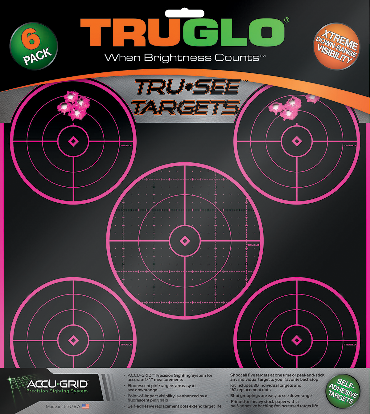 TruGlo TG11P6 Tru-See Splatter Target Black/Pink Self-Adhesive Heavy Paper Universal Yes Impact Enhancement Pink 6 Pack Includes Pasters
