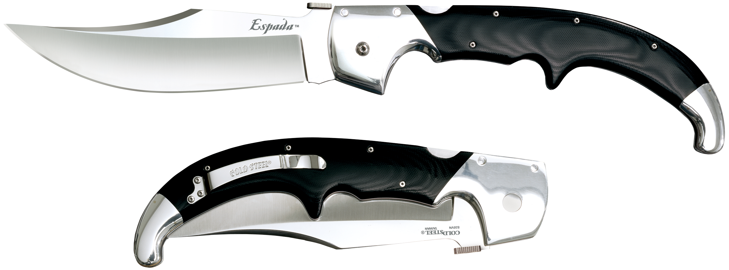 Cold Steel CS62MA EspadaXL 7.50" Folding Clip Point Plain S35VN SS Blade/9.25" Black w/Polished Bolsters G10 Handle Includes Belt Clip