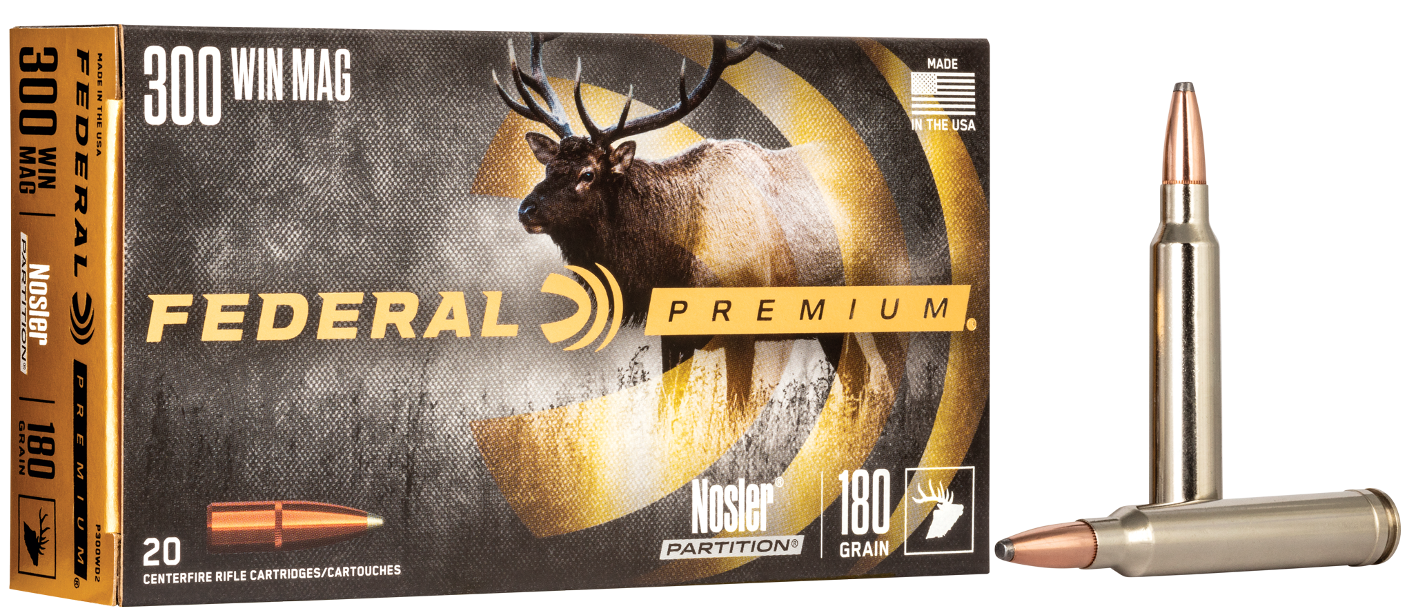 Federal Premium Ammunition 300 Winchester Magnum 180 Grain Nosler Partition 20RD