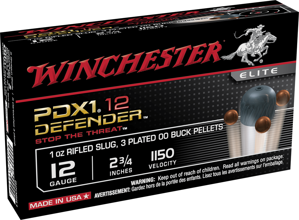 Winchester PDX1 Defender Ammunition 12 Gauge 2-3/4" 1/2 oz 00 Buckshot over 1 oz Rifled Slug Box of 10