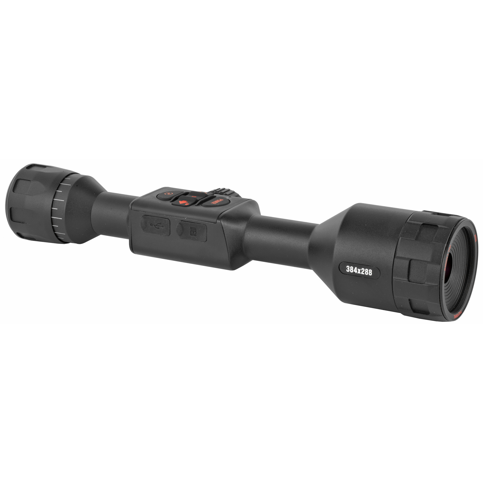 ATN TIWST4381A Thor 4 384 Thermal Rifle Scope Black Anodized 1.25-5x Multi Reticle 384x288, 60Hz Resolution Features Rangefinder