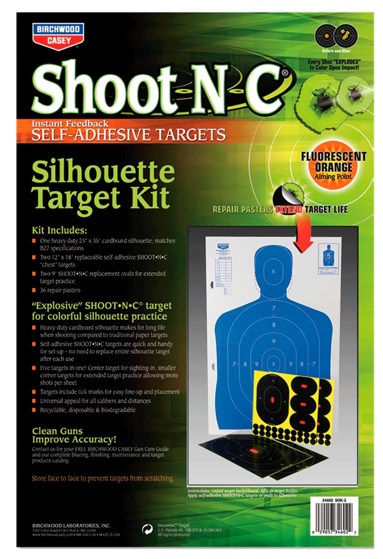 Birchwood Casey 34602 Shoot-N-C Silhouette Kit Silhouette Paper Multi-Color Includes Pasters