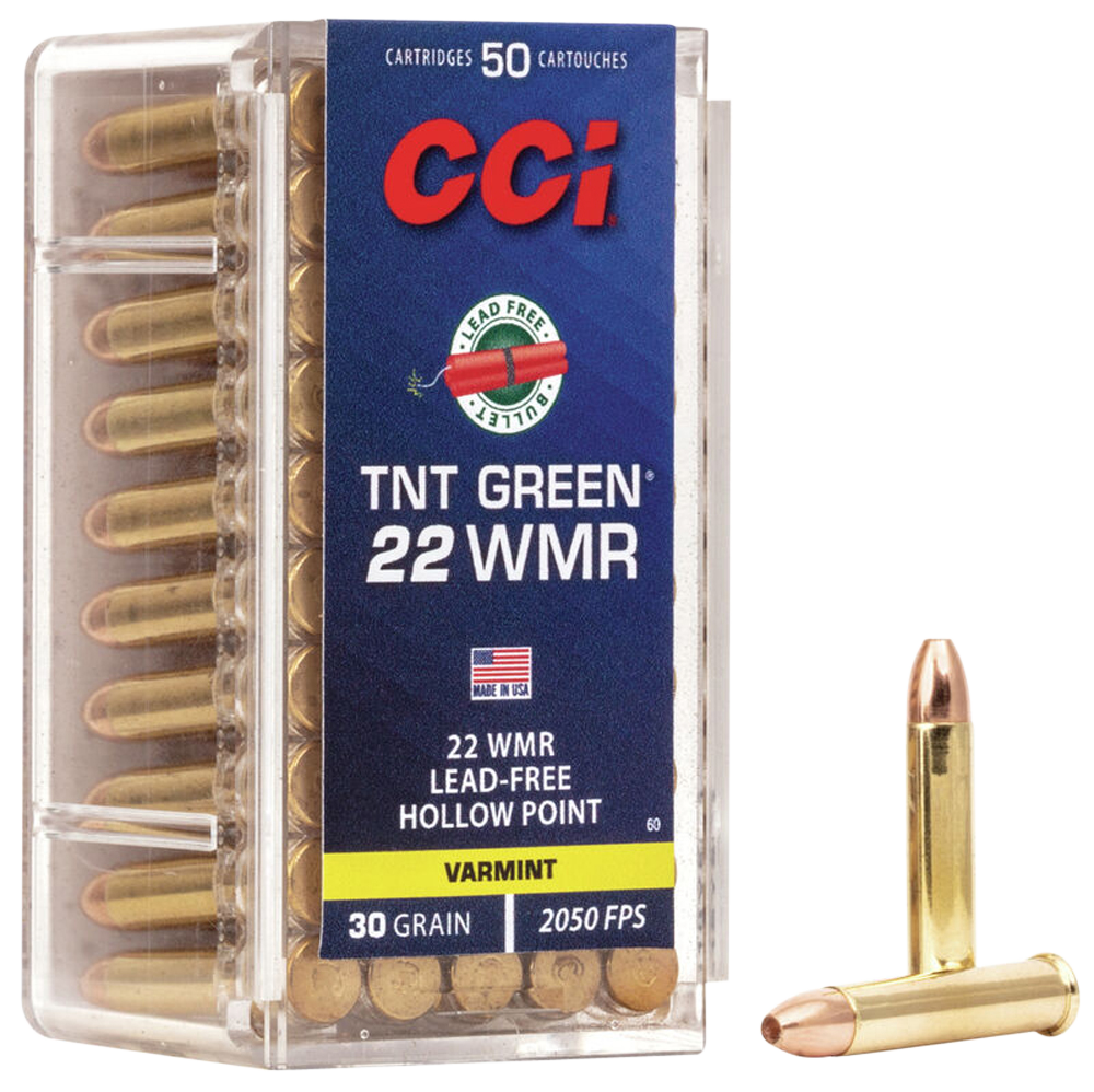 CCI Maxi-Mag Ammunition 22 Winchester Magnum Rimfire (WMR) 30 Grain Speer TNT Green Hollow Point Lead-Free