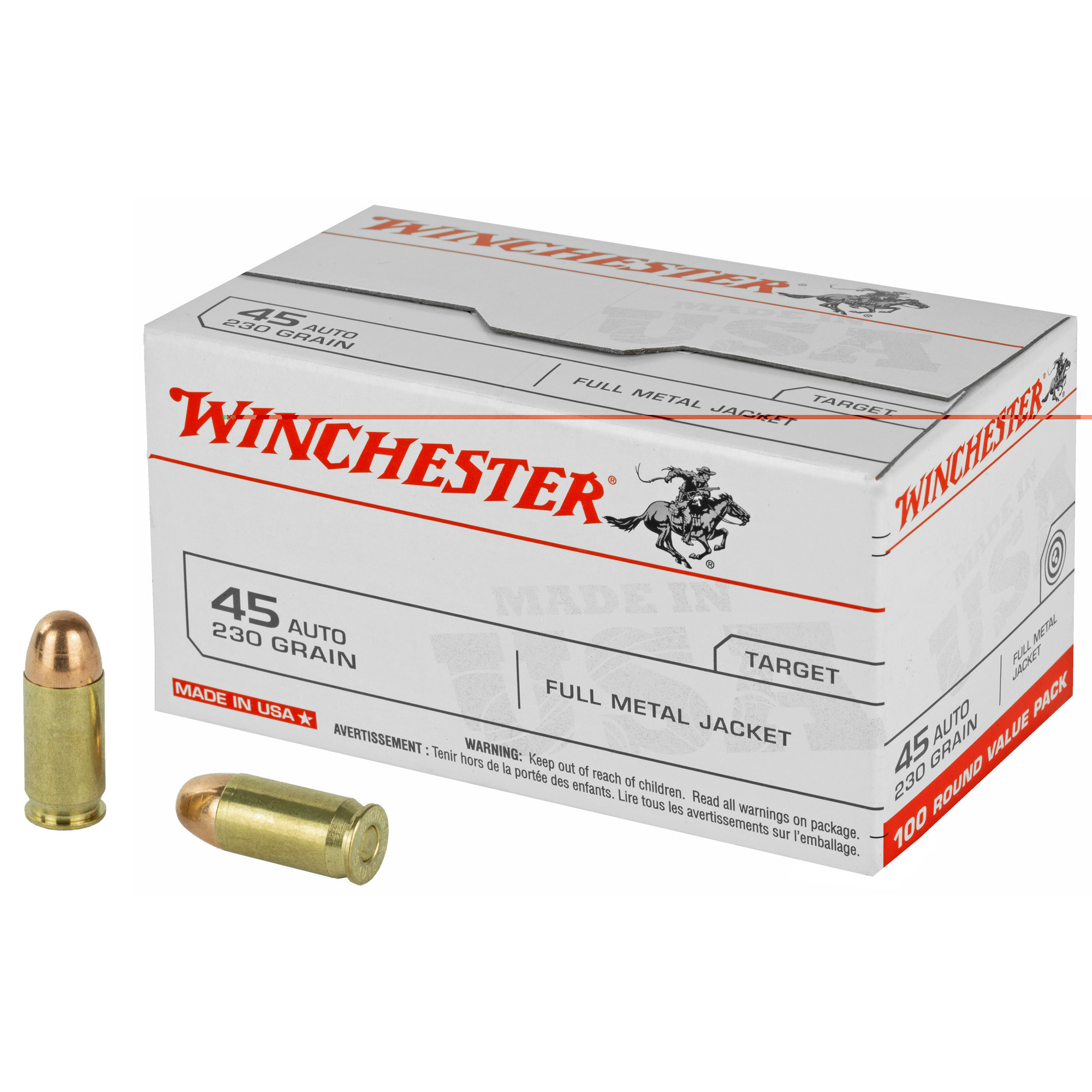 Winchester Ammo USA45AVP USA Target 45 ACP 230 gr FMJ100 Per Box/ 5 Cs