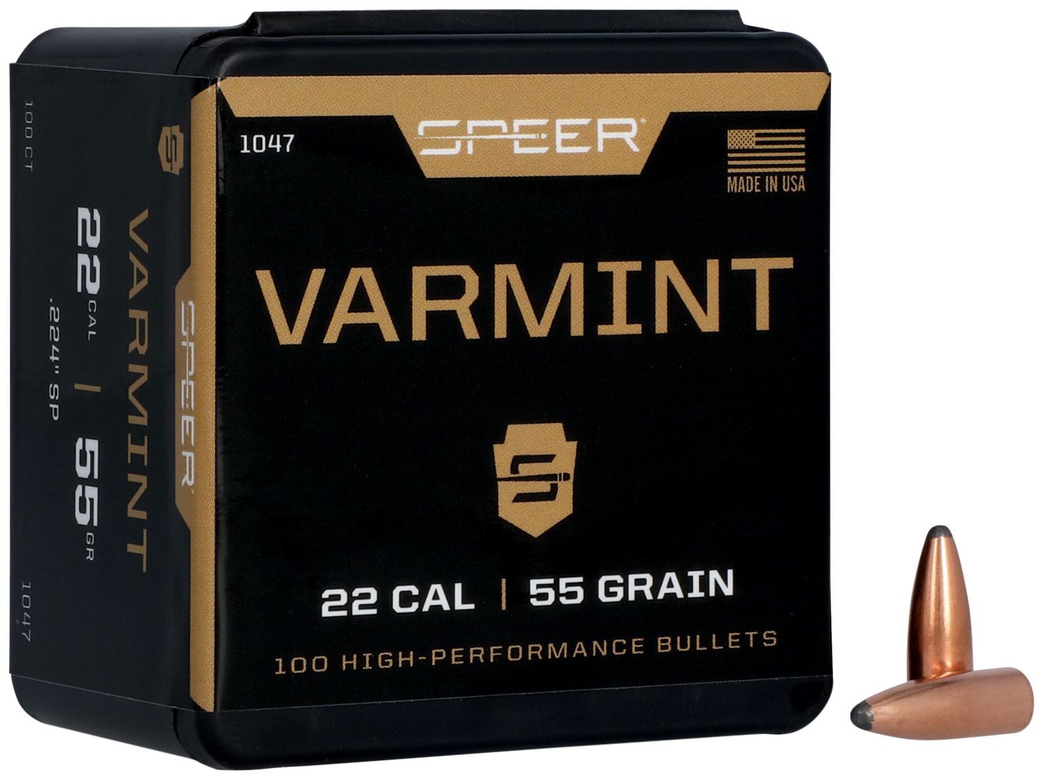 Speer 1047 Varmint.22 Cal .224 55 gr Jacketed Soft Point (JSP) 100 Per Box