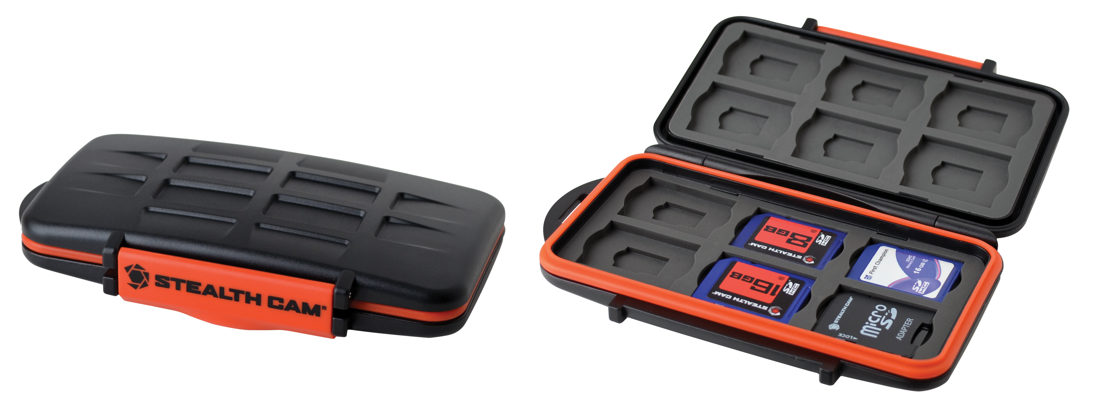Stealth Cam STCMCSC Memory Card Storage CaseBlack/Red Black/Orange Polycarbonate Includes 12 Full Sized SD Cards