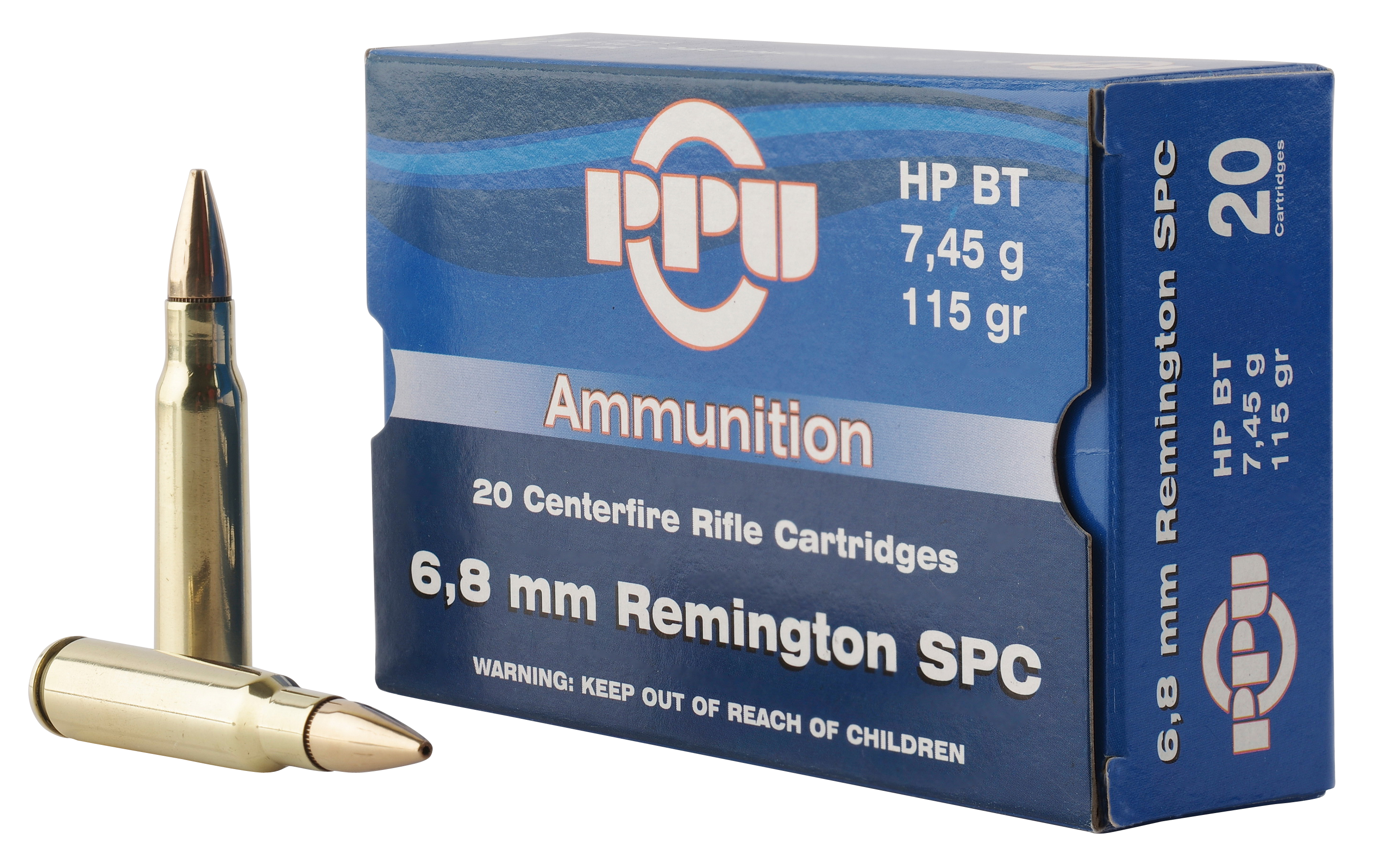 PPU PP68H Standard Rifle Rifle 6.8mm Rem SPC 115 gr Hollow Point Boat-Tail (HPBT) 20 Per Box/ 50 Cs