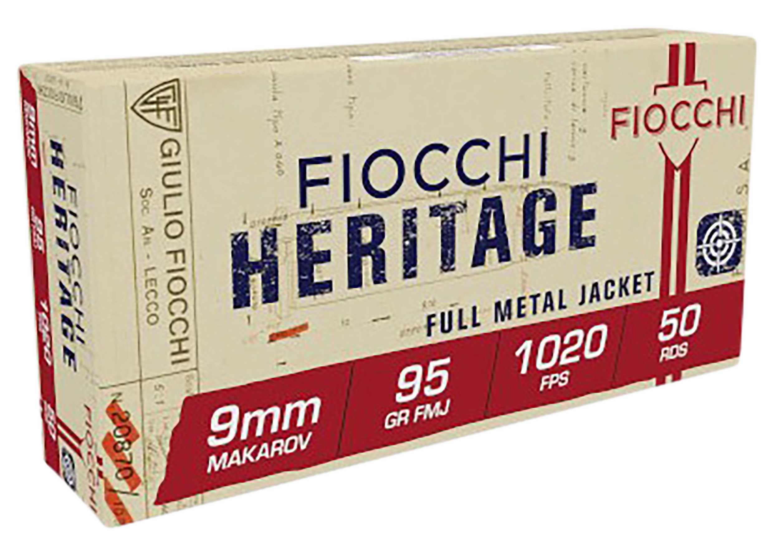 Fiocchi Heritage Ammunition 9x18mm (9mm Makarov) 95 Grain Full Metal Jacket Box of 50