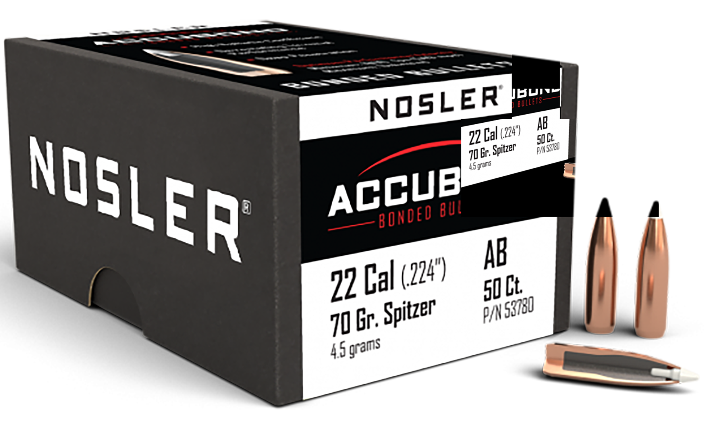 Nosler AccuBond Bullets 22 Caliber (224 Diameter) 70 Grain Bonded Spitzer Boat Tail Box of 50