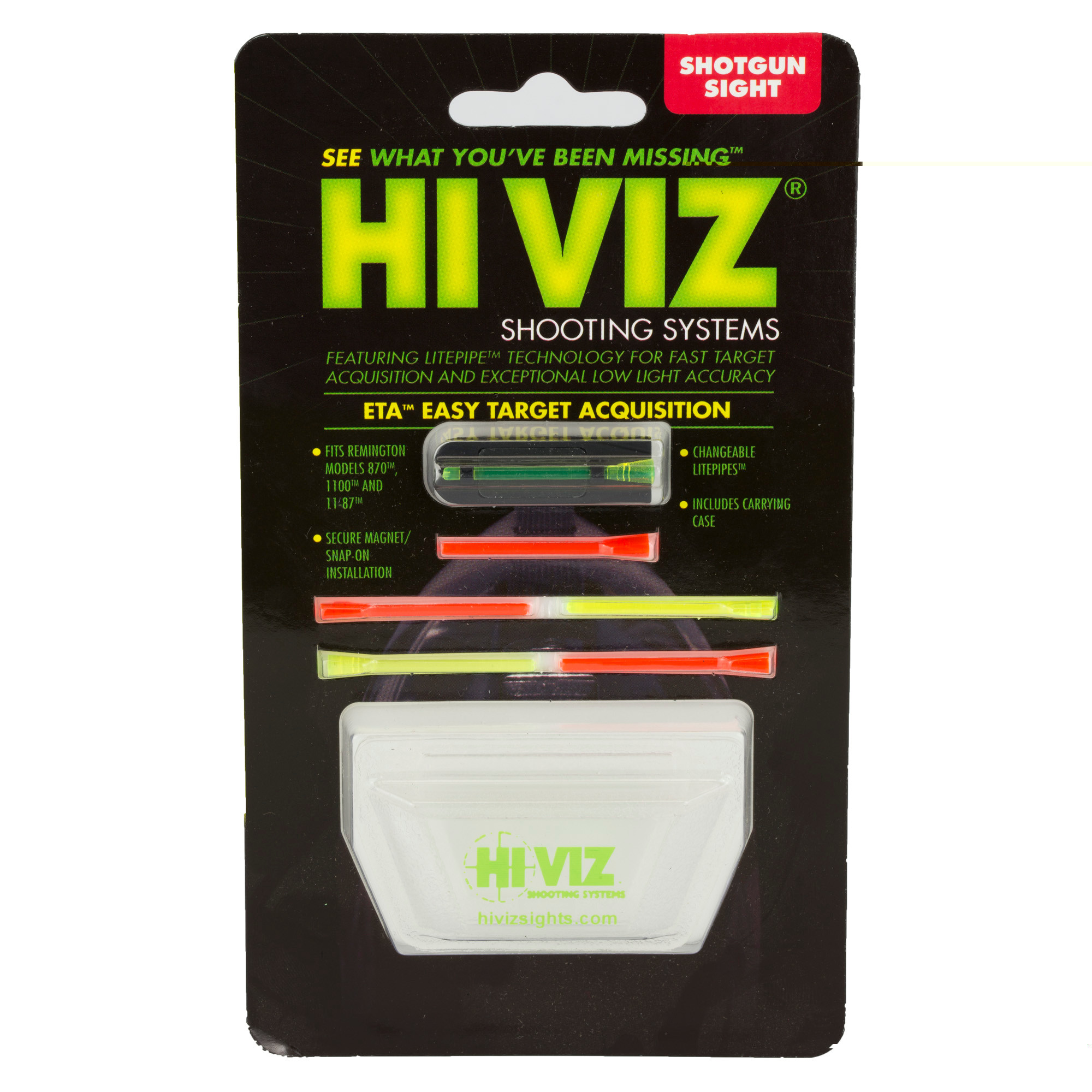 HIVIZ ETA Front Sight Remington 870, 1100, 11-87 with Vent Rib Fiber Optic with 6 Interchangeable Lite Pipes