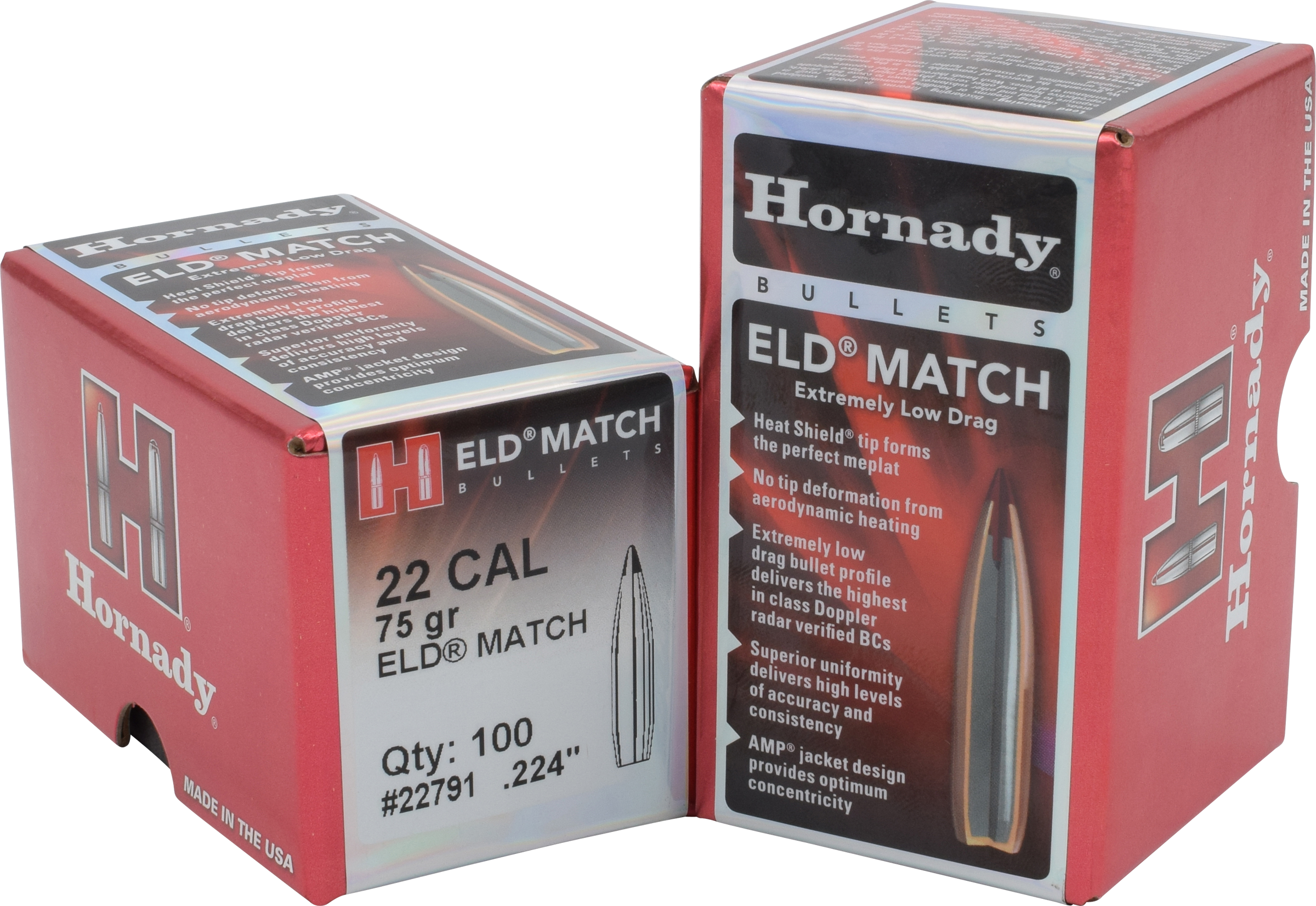 Hornady 22791 ELD Match Target 22 Cal .224 75 gr Extremely Low Drag-Match (ELD-M)