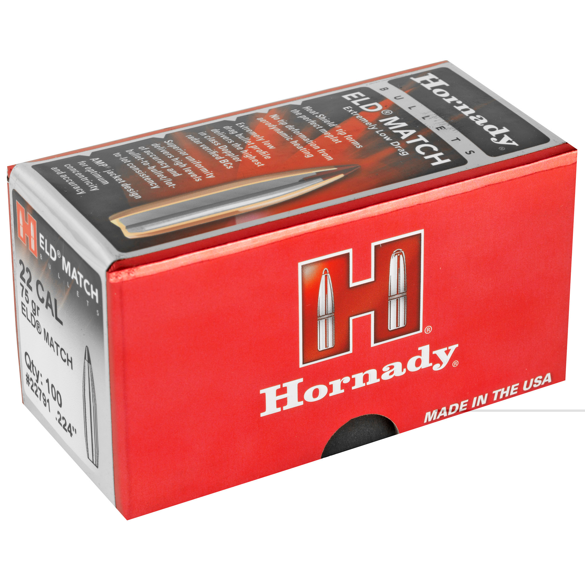 Hornady 22791 ELD Match Target 22 Cal .224 75 gr Extremely Low Drag-Match (ELD-M)