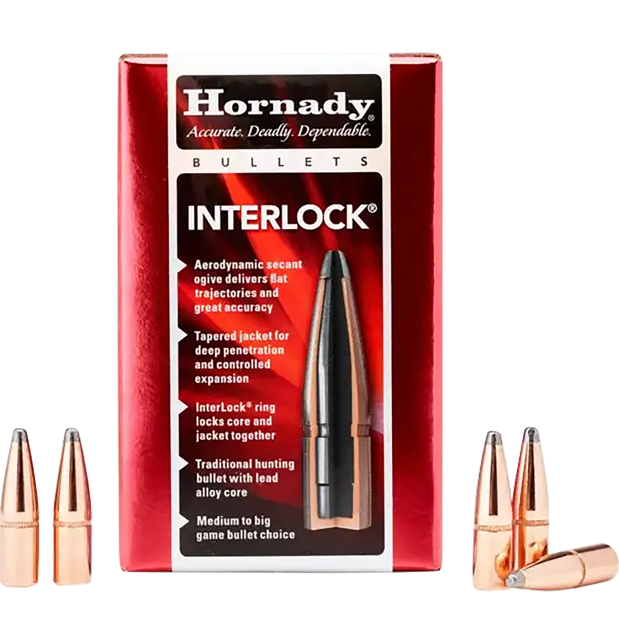 Hornady InterLock Bullets 32 Caliber (321 Diameter) 170 Grain Flat Nose Box of 100