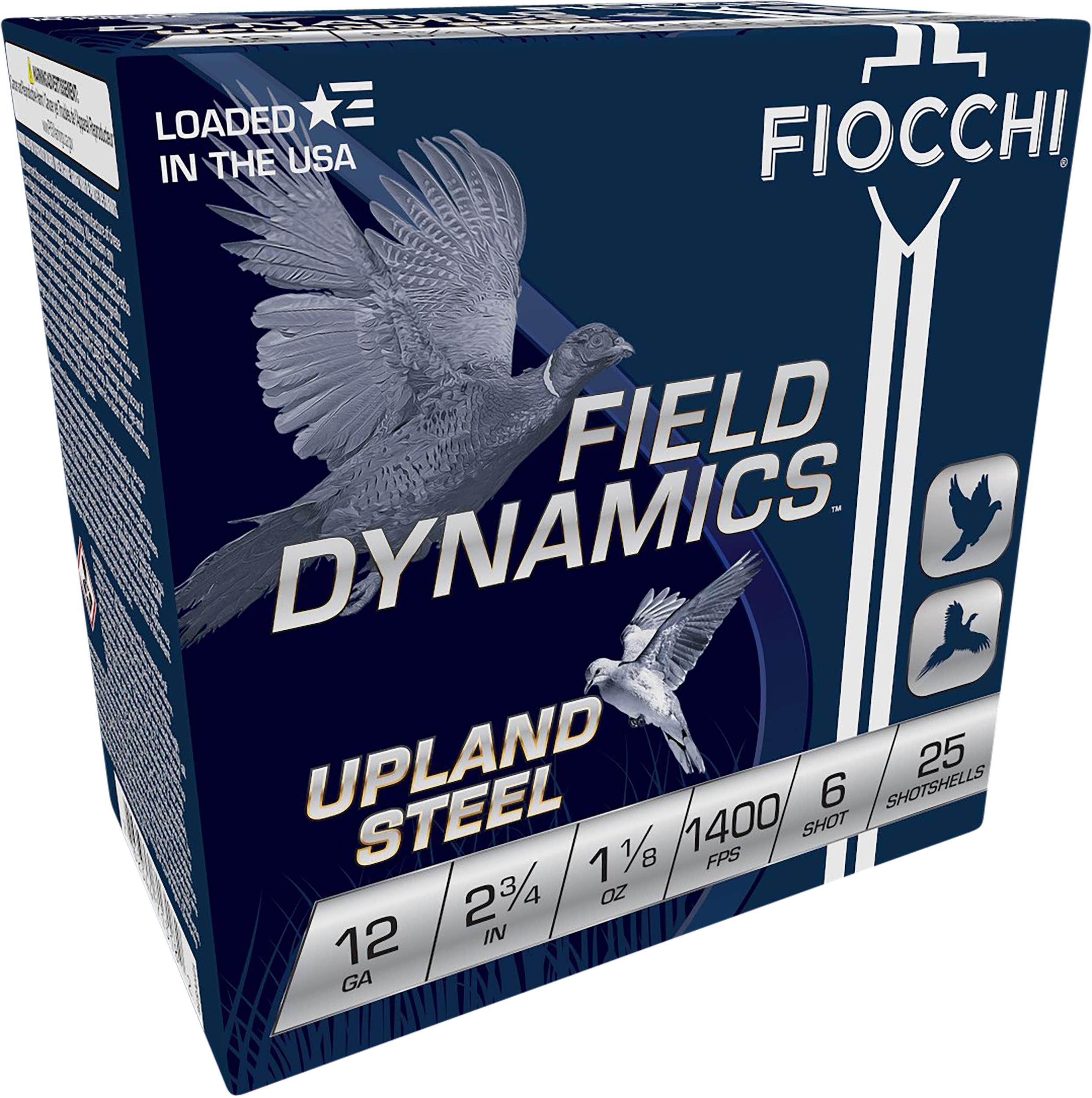 Fiocchi 12HVST6 Field Dynamics Upland Steel 12 Gauge 2.75" 1 1/8 oz 6 Shot 25 Per Box/ 10 Cs