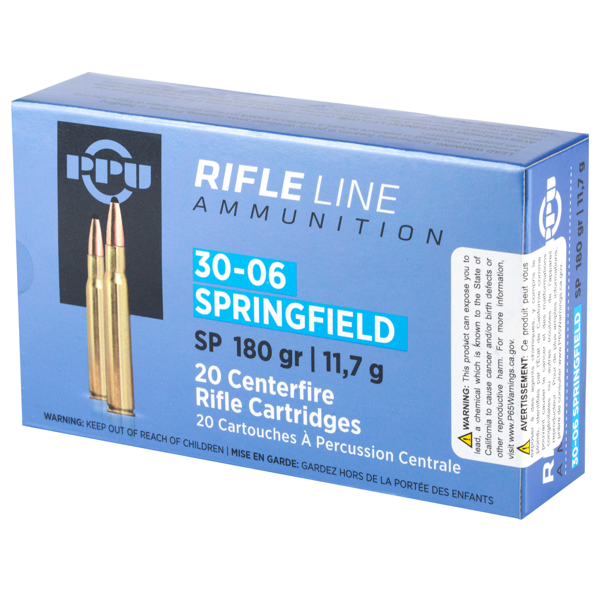 PPU PP30063 Standard Rifle Rifle 30-06 Springfield 180 gr Soft Point (SP) 20 Per Box/ 10 Cs