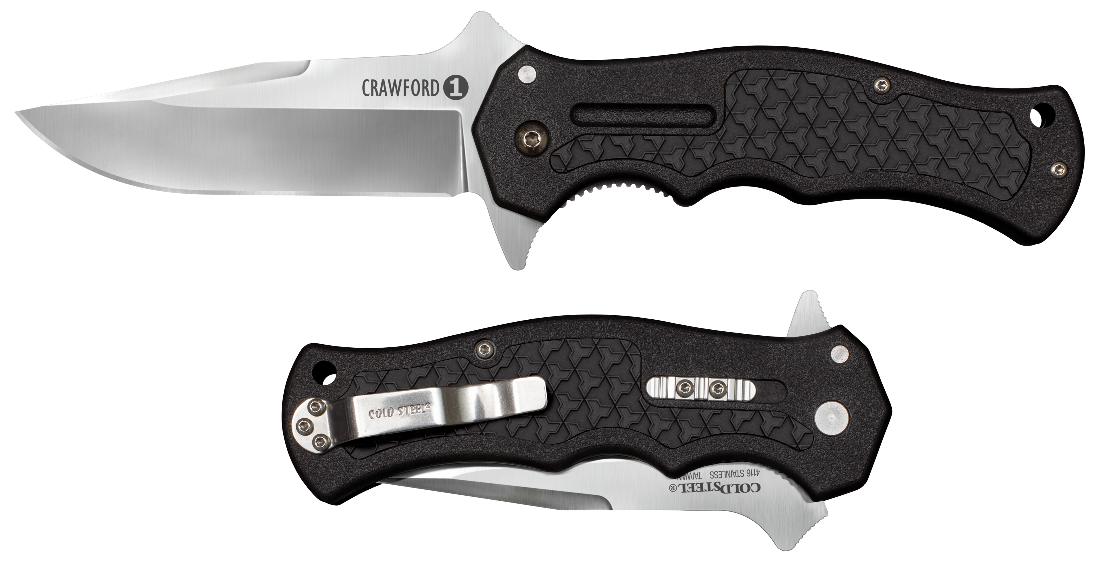 Cold Steel CS20MWCB Crawford 1 3.50" Folding Clip Point Plain 4034 SS Blade Black w/Traction Inlays GRN Handle Includes Pocket Clip