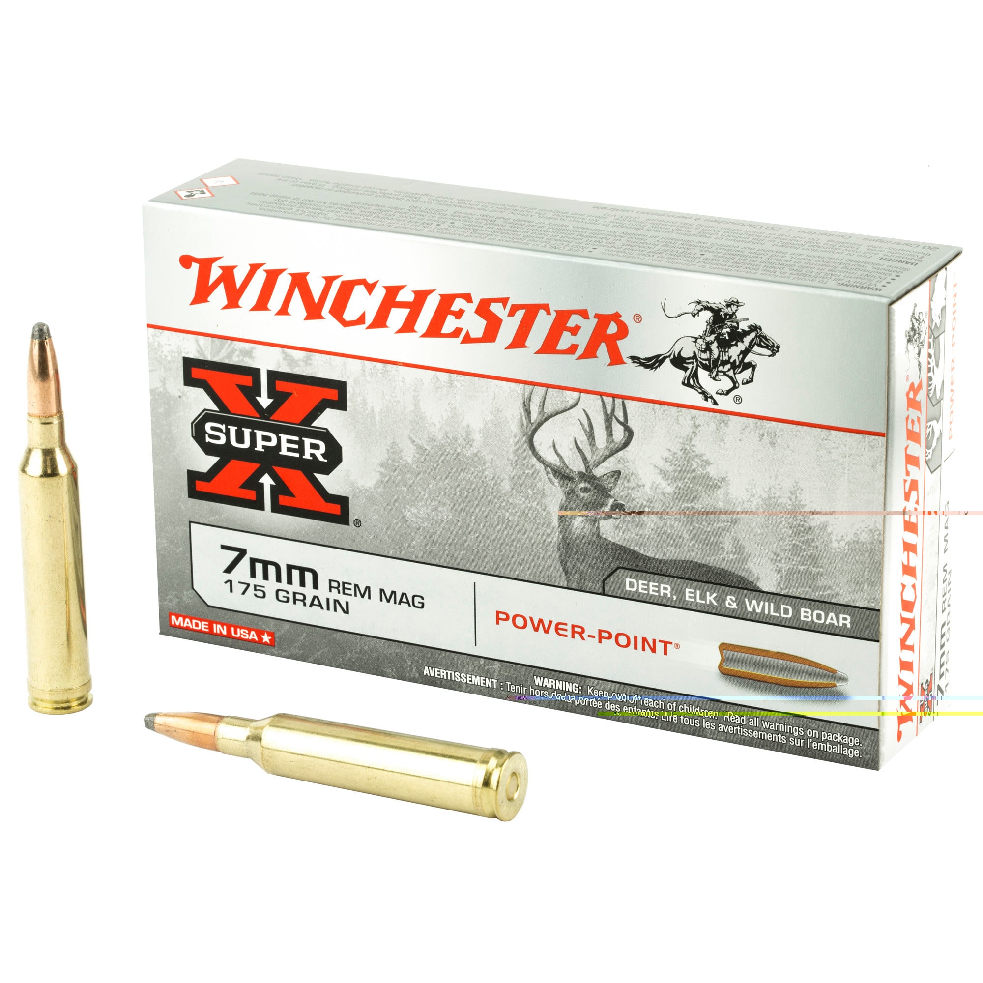 Winchester Power Point Ammunition 7mm Remington Magnum 175 Grain Power-Point 20RD