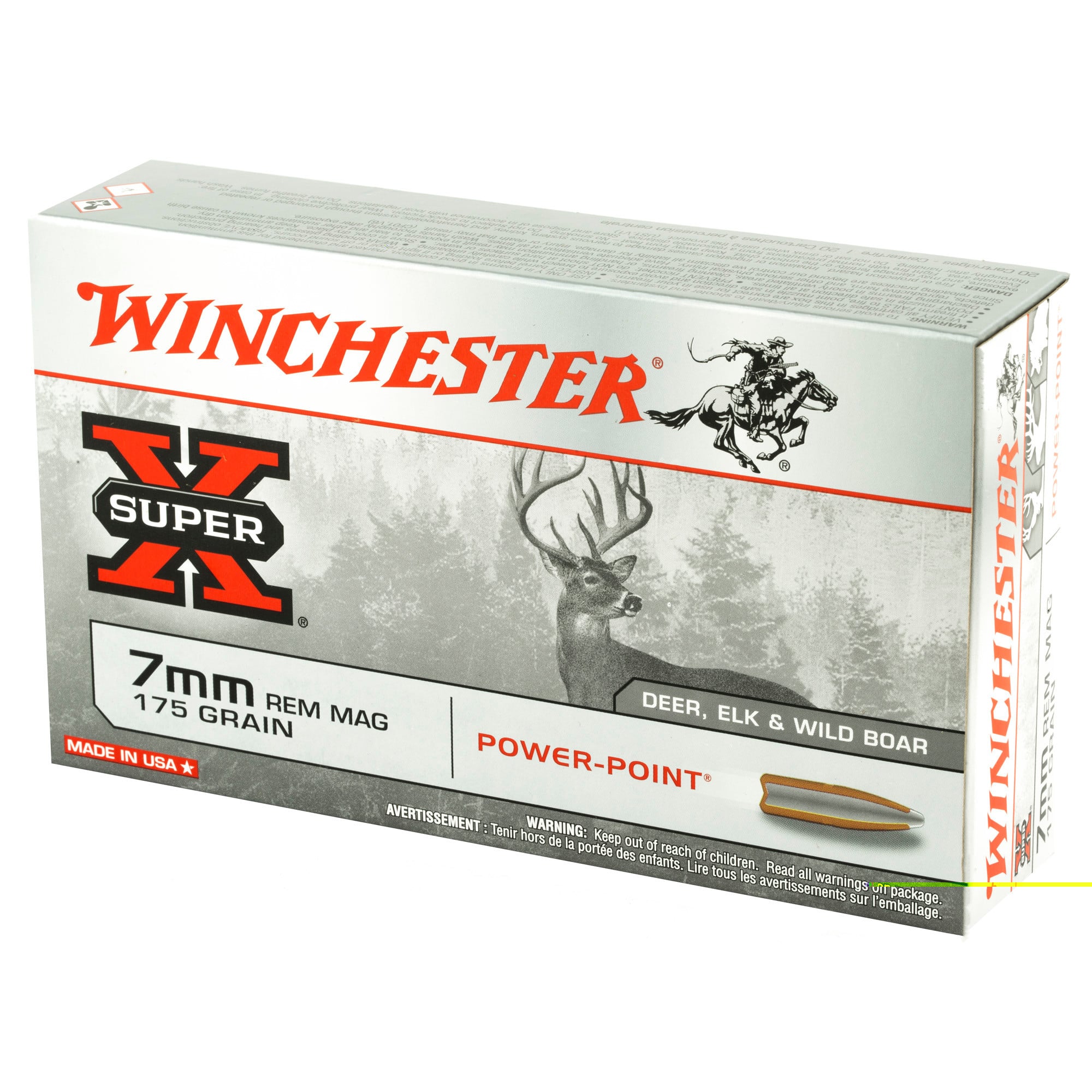 Winchester Power Point Ammunition 7mm Remington Magnum 175 Grain Power-Point 20RD