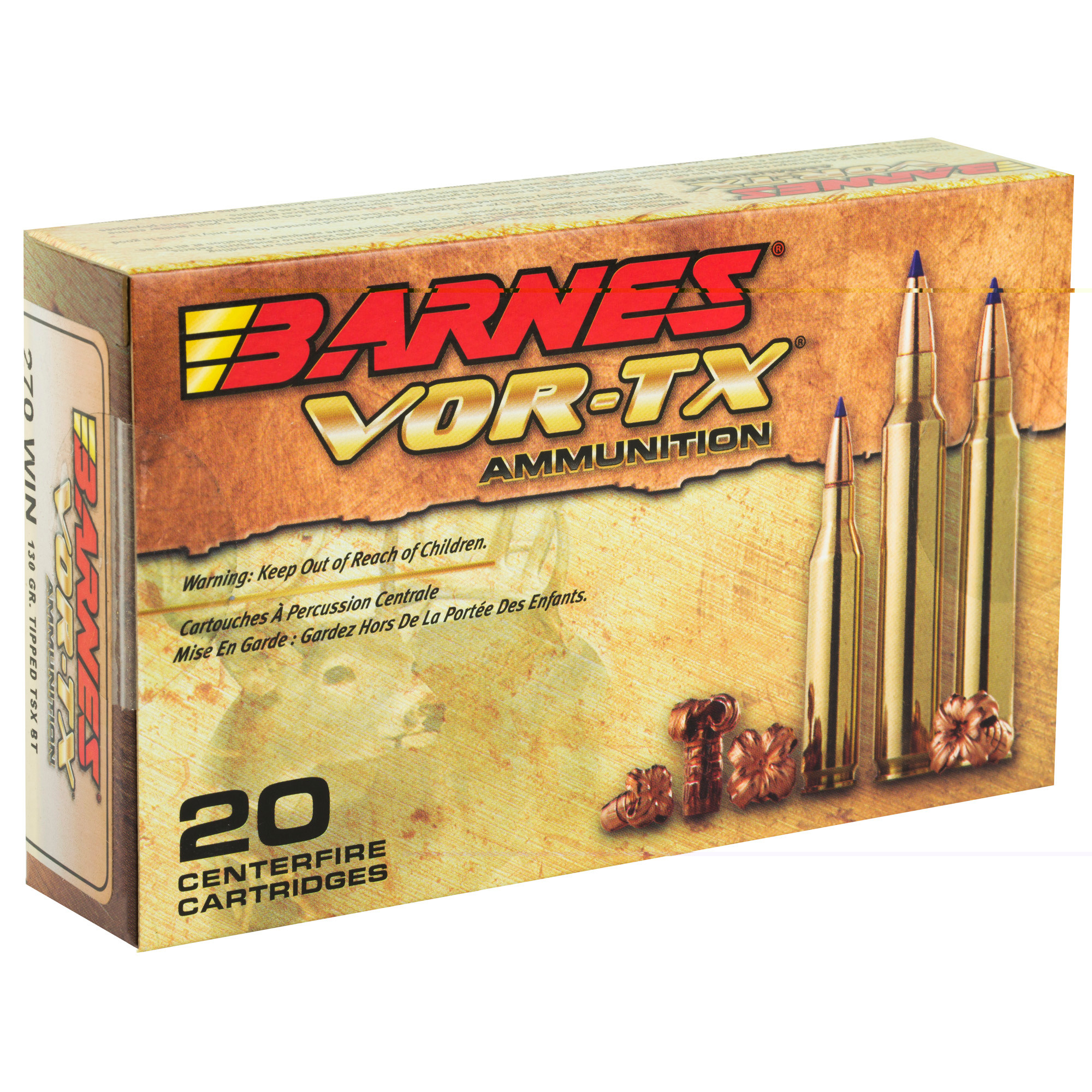 Barnes VOR-TX Ammunition 270 Winchester 130 Grain TTSX Polymer Tipped Spitzer Boat Tail Lead-Free 20RD