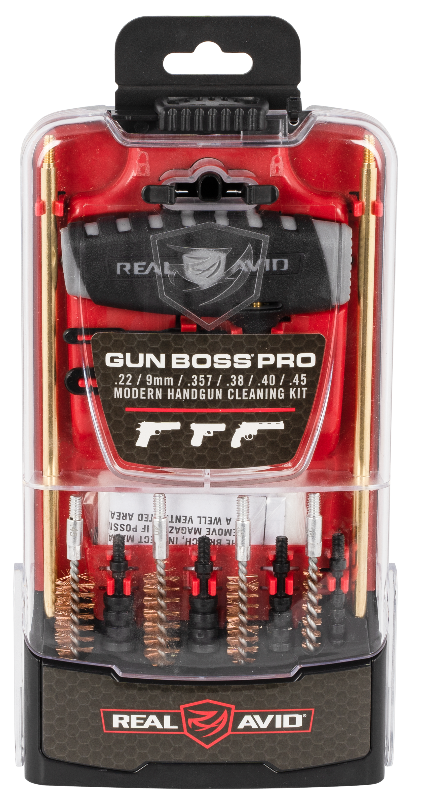 Real Avid AVGBPROP Gun Boss Cleaning Kit Multi-Caliber Pistol Firearm Slotted Tip 12.50" Long Bronze Bristles Includes Case